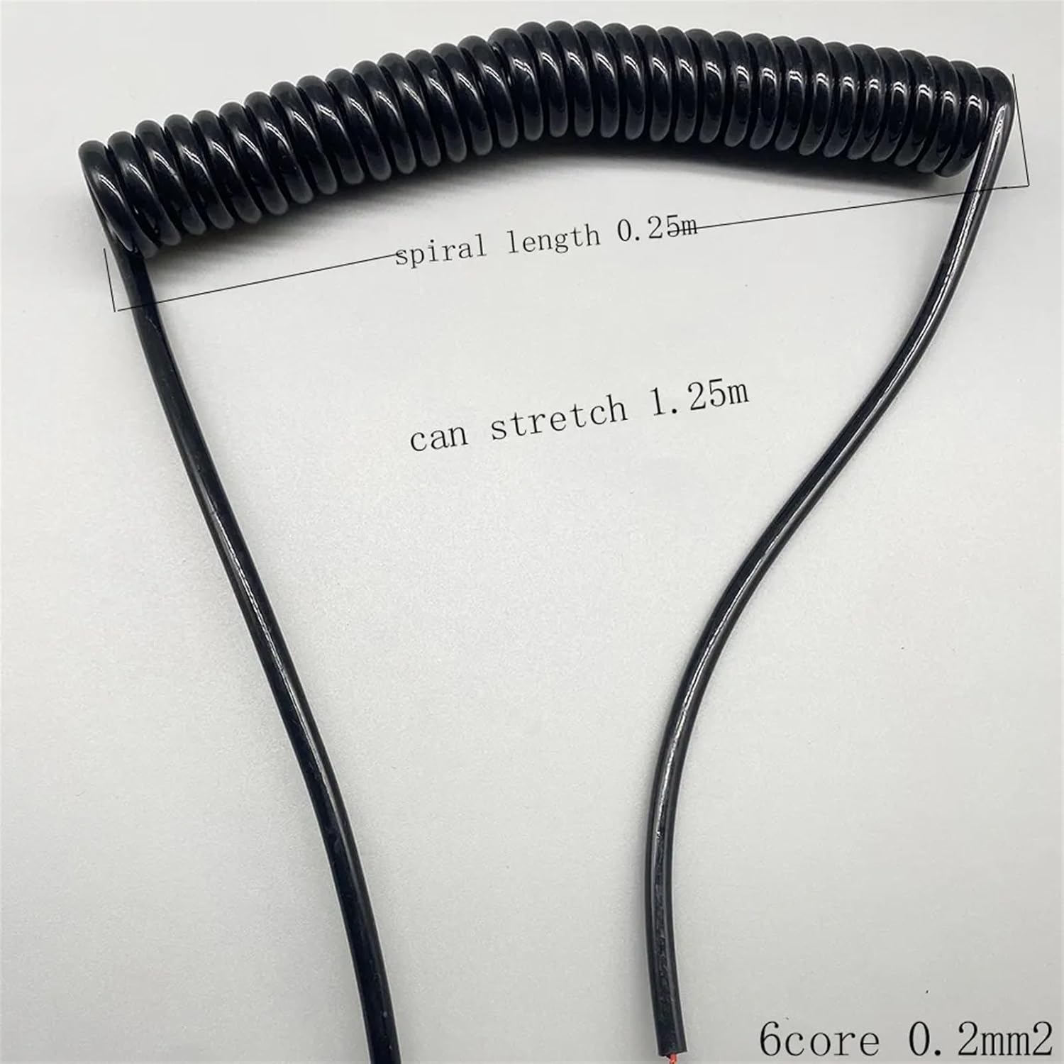 Retractable Coiled Coil Cord, 6 Core 24AWG Stretch Power Cord Spiral Power Cord Spring Coiled Cable Core Black Telescopic Wire(Stretch 1.25 Meter)
