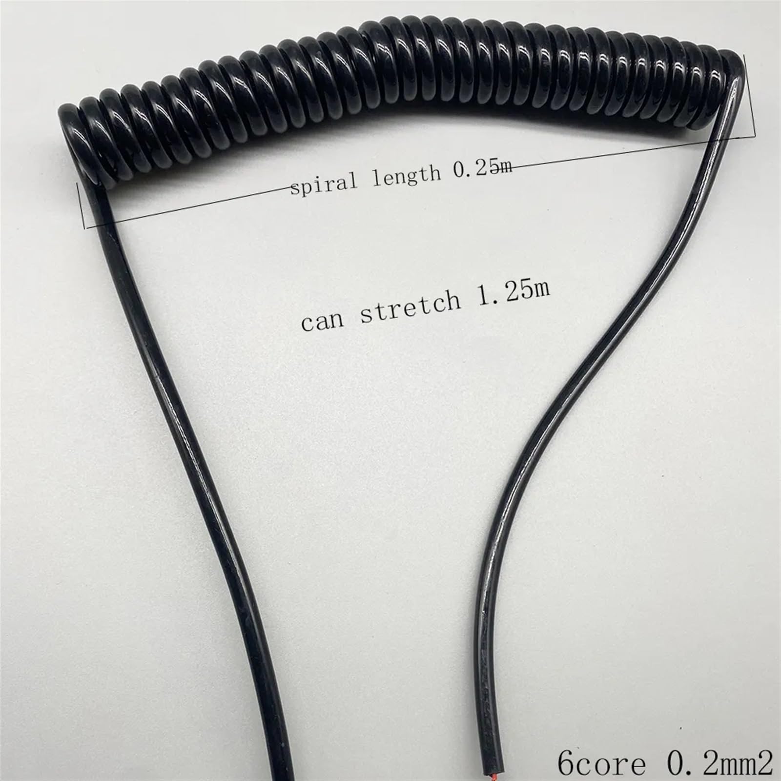 Einziehbar Elastisch 6-adriges 24AWG 0,2 mm2 dehnbares Spiralkabel, aufgerolltes Teleskopkabel, Schwarz Teleskopisch Spiralkabel(Stretch 1.25 Meters)