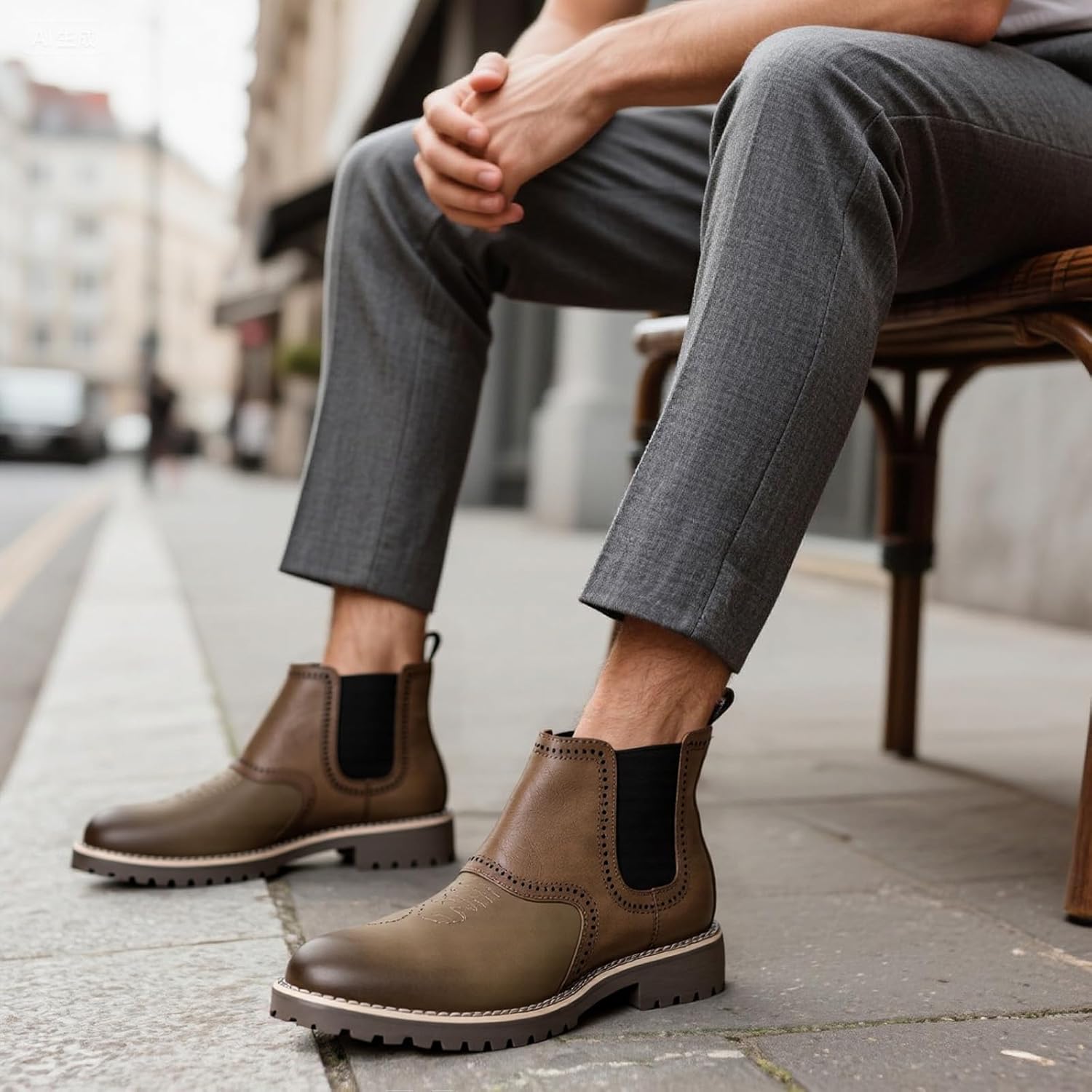 Chelsea Boots for Men, Cowboy Boots Square Toe Men's Lightweight Pull-On Work Boots Embossed Print Low Top Elastic Band Casual Boots for Wedding Party & Daily Wear - Image 3