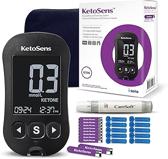 KetoSens Blood Ketone Monitoring Starter Kit: Ideal for Keto Diet with App. Includes 1 Meter, 10 Ketone Test Strips, 10 Lancets (30G), 1 Lancing Device & 1 Case