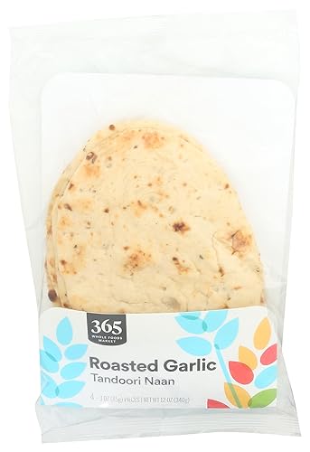 Pan naan 365 by Whole Foods Market ajo asado en horno tandoor 4-3 onzas por pieza 12 onzas
