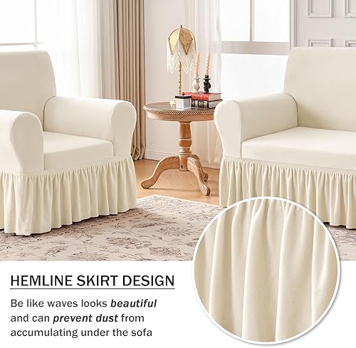 Miniatura 3 de NICEEC Funda para sofá biplaza, 1 pieza, de felpa, cálida, beige, amarilla, elástica, esponjosa, para sala de estar, fácil ajuste, lavable, suave,