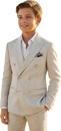 JPF Casual Linen Suit for Boys Double Breasted 2 Piece Kids Suit Summer