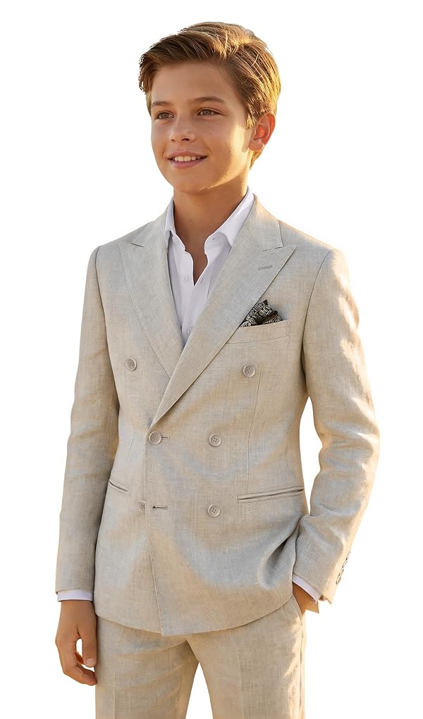Casual Beige Linen Suit for Boys Beach Wedding Kids Suit Prom Party Size 10 by JPF - Used condition - US$59.34