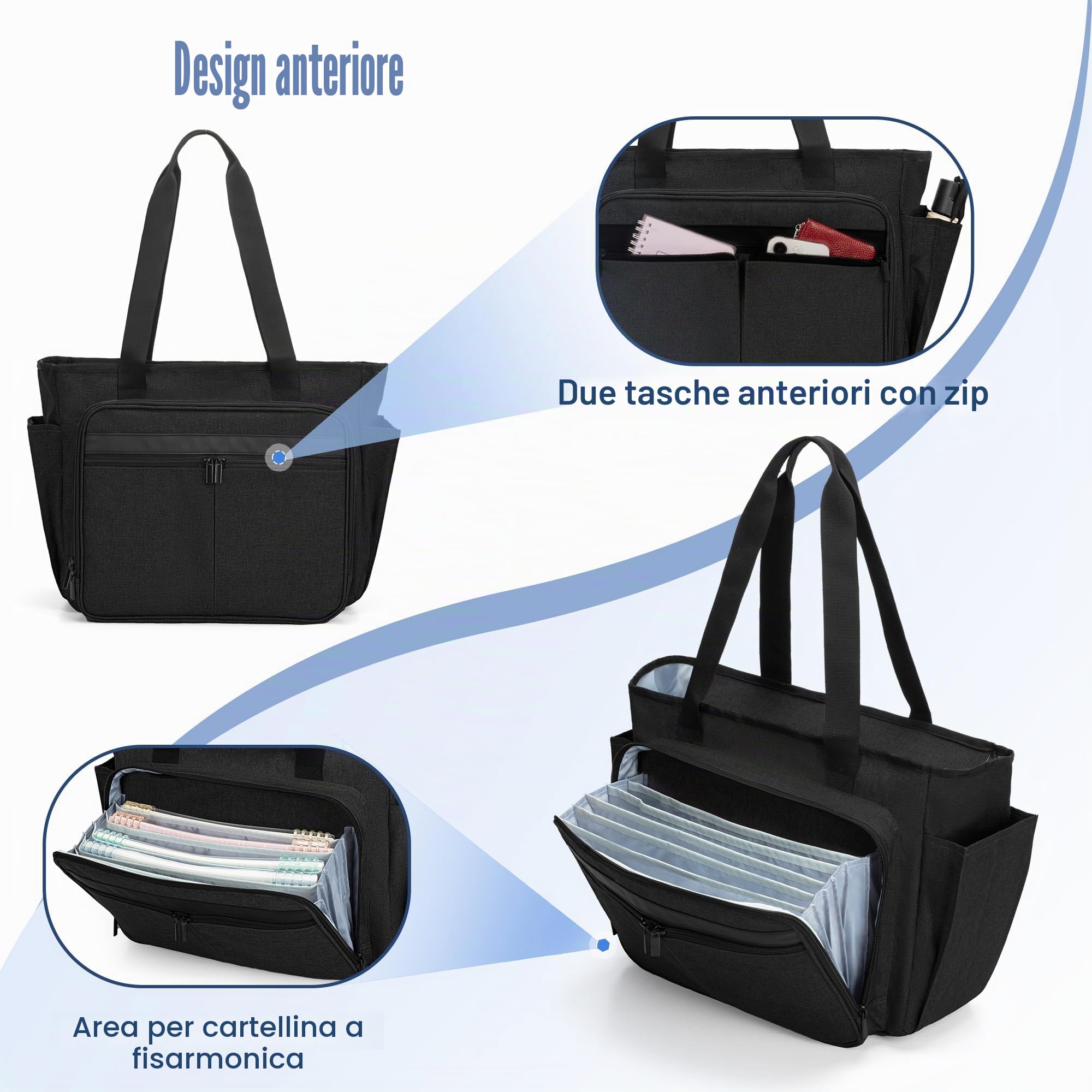 Trunab Borsa Tote per Laptop per Insegnanti con Tasca Espandibile per Cartelle Portadocumenti, Borsa Tote per Infermieri per Donne, Valigetta per Laptop da Ufficio