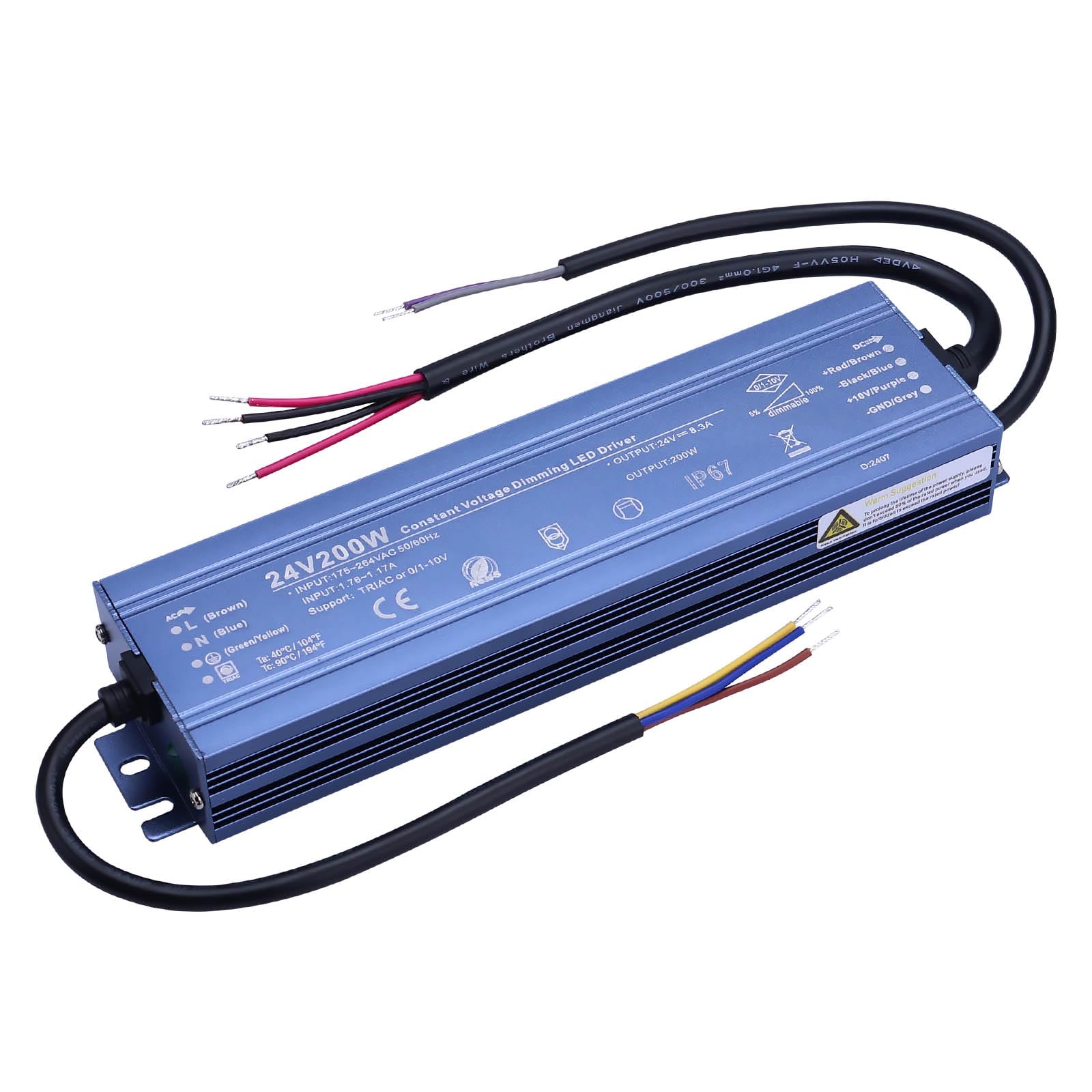 BENLUN Transformador 220V a 24V, 8,5A 200W LED Dimming Driver, IP67 Impermeable Exterior Fuente de Alimentacion, CA 200V-240V a CC 24V Voltaje Constante para LED Power Supply
