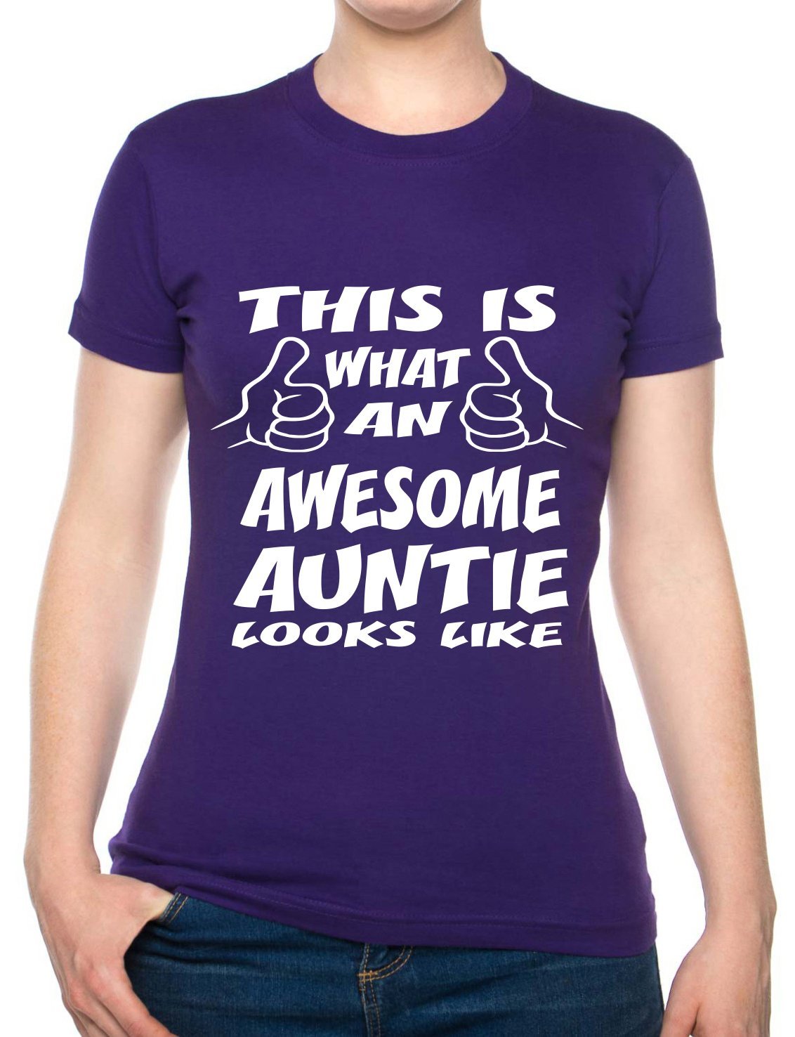 Print4U This is What an Awesome Auntie Looks Like Gift for Aunty Ladies T Shirt Ladies Fit Large Purple
