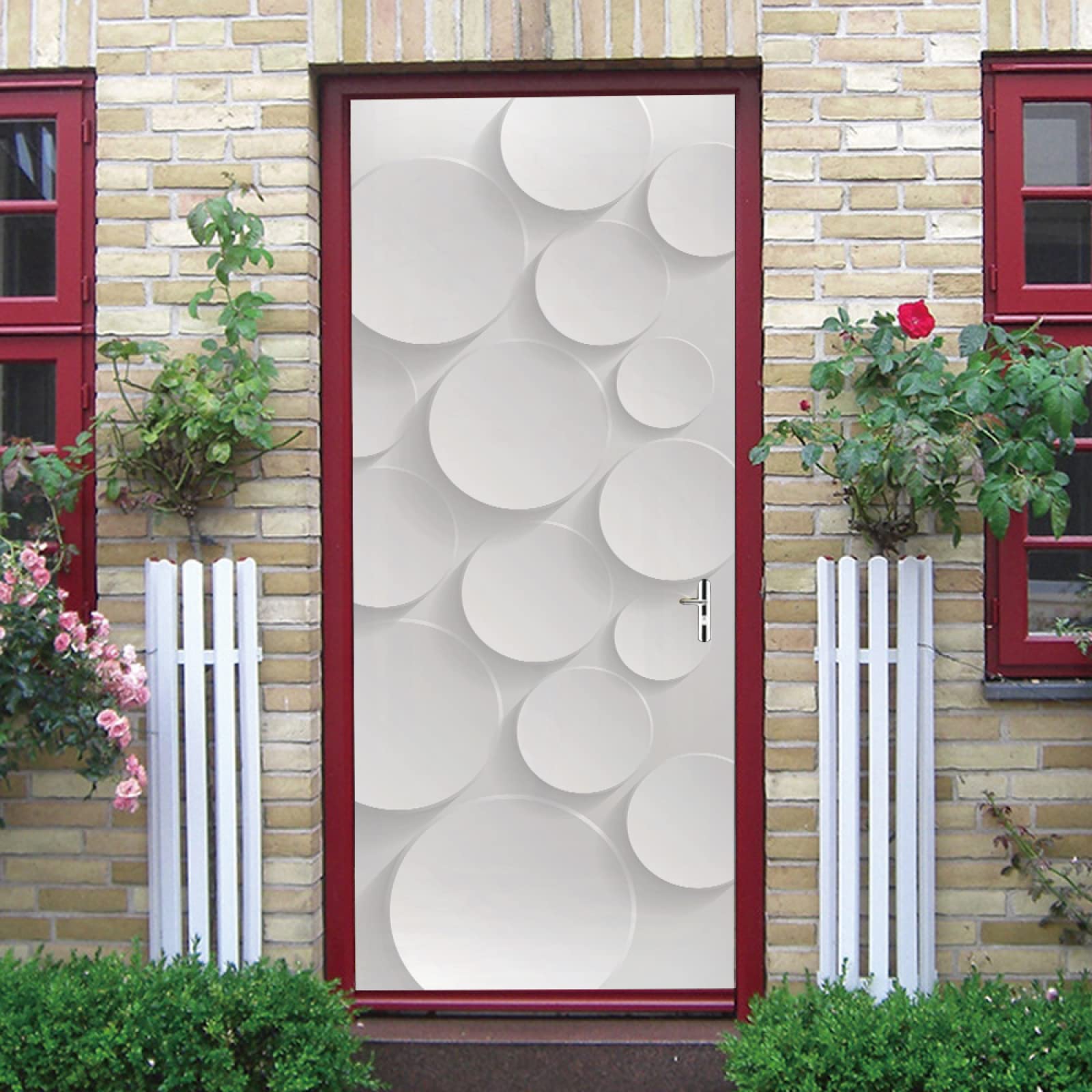 3D Door Stickers Murals White Art Pattern Creative 3D Door Self Adhesive Sticker Decal Art Decor Removable Waterproof Mural Poster Bedroom Office Home Nursery Decoration 77X200Cm