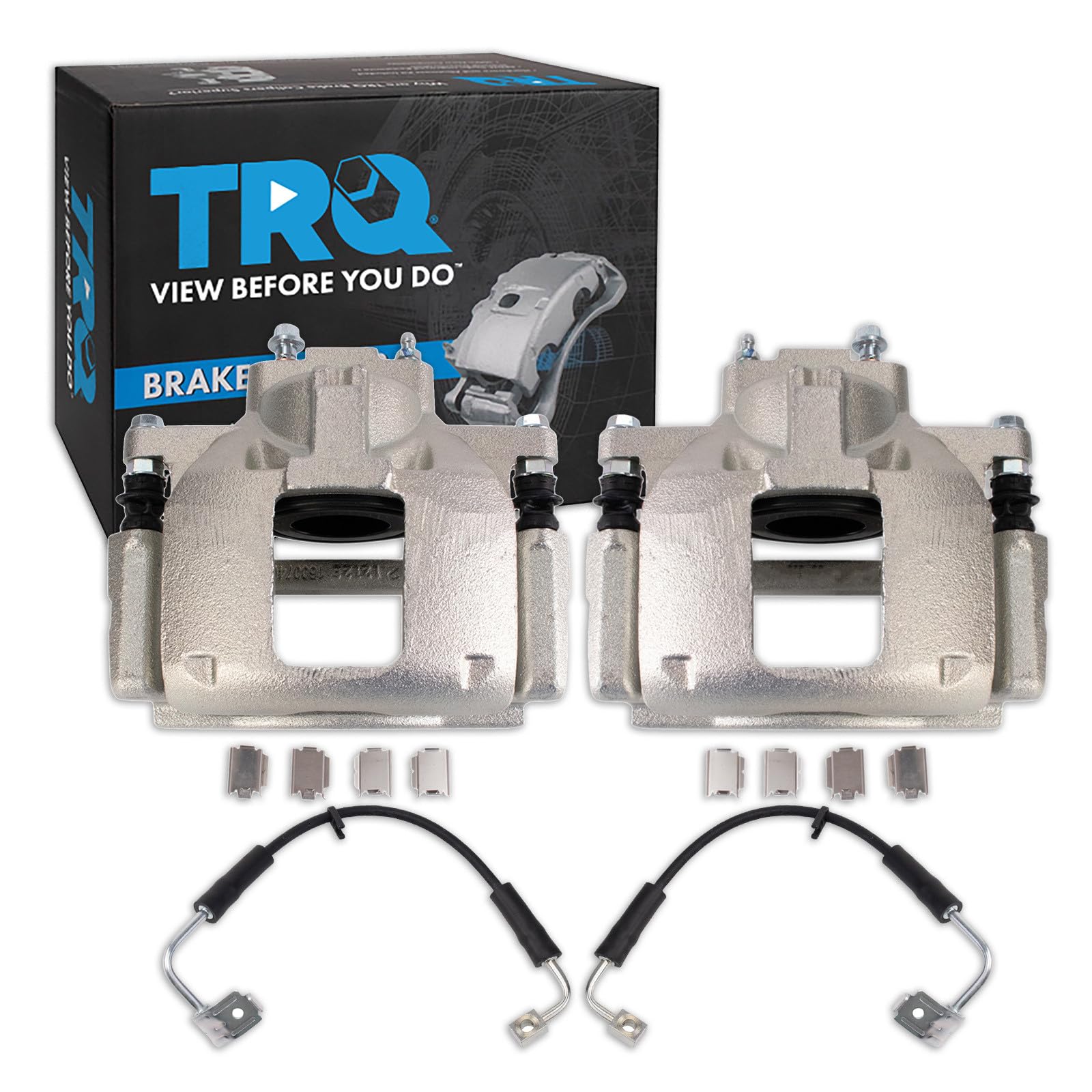 TRQ Front Brake Caliper Set Zinc Coated Brackets Hoses Compatible with 2007 Jeep Wrangler