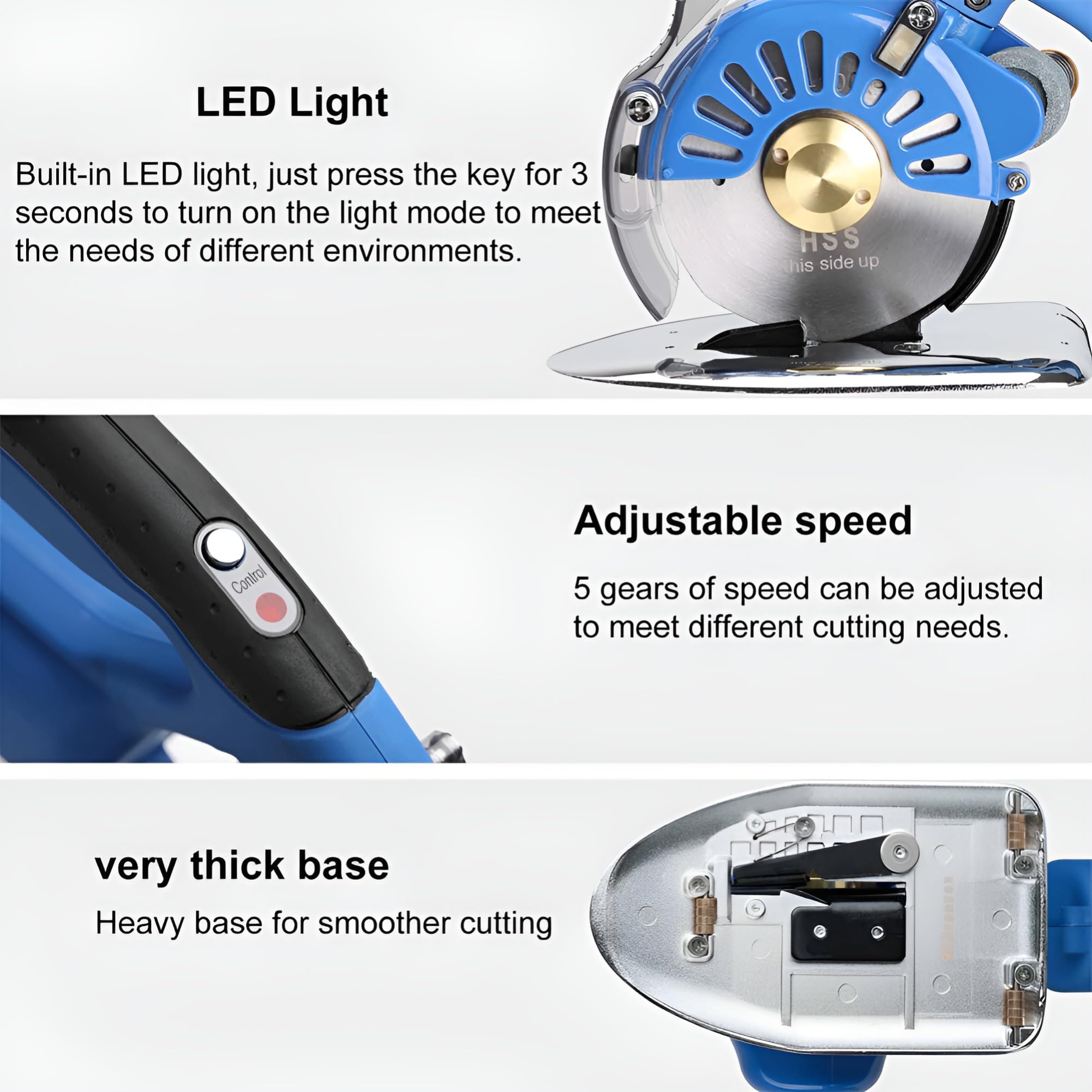 Taglierina elettrica a batteria, coltello rotativo da 125mm con batterie doppie 16.8V, regolabile a 5 velocità, luce a LED, tagli fino a 40mm di pelle spessa, tappeto, stoffa per la lavorazione e il c