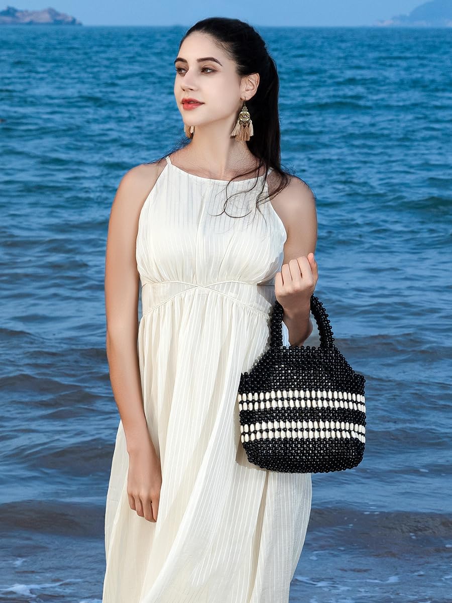 Womens Wooden Beaded Bag Woven Purse Small tote bag Handmade Handbag Clutch - Image 2