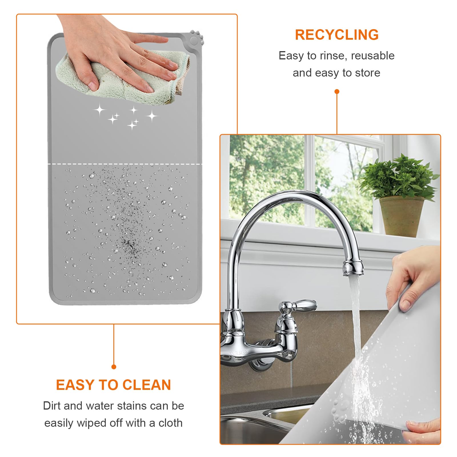 Cat & Dog Feeding Mat, Waterproof Pet Feeding Mat, Non-slip Sillicone Food Mat for Cats and Dogs(48X30CM) — view 4