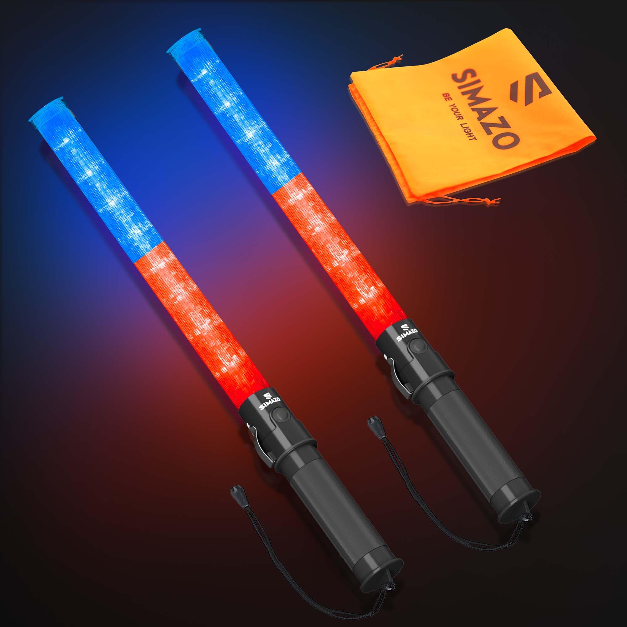 2-Pack 21 Inch Red &amp; Blue Traffic Control Wand with 3 Flashing Mode