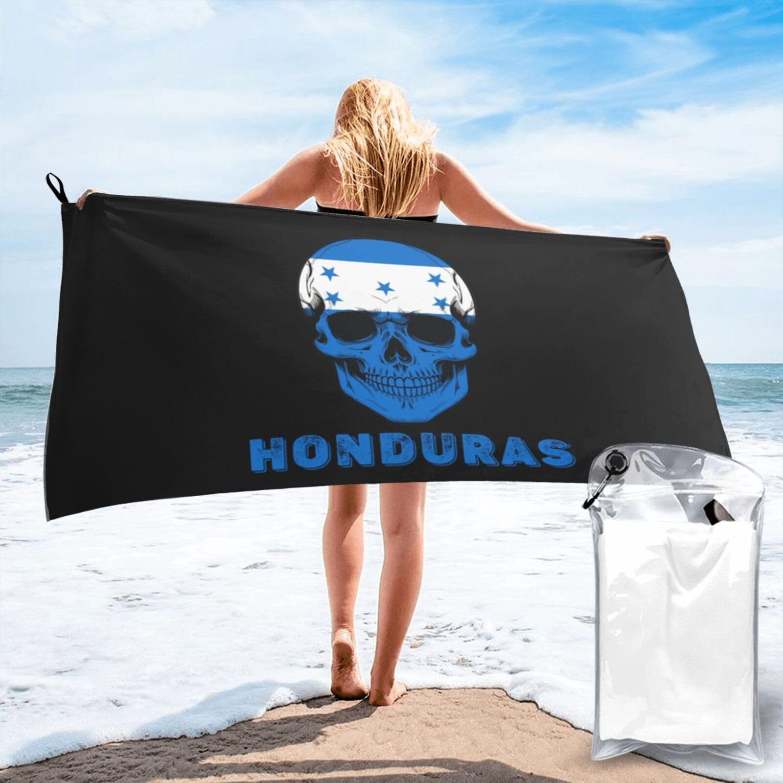 HACXZ Skull Honduras Flag Lightweight Absorbent Beach Towel Microfiber Beach Towel 31.5"X63"
