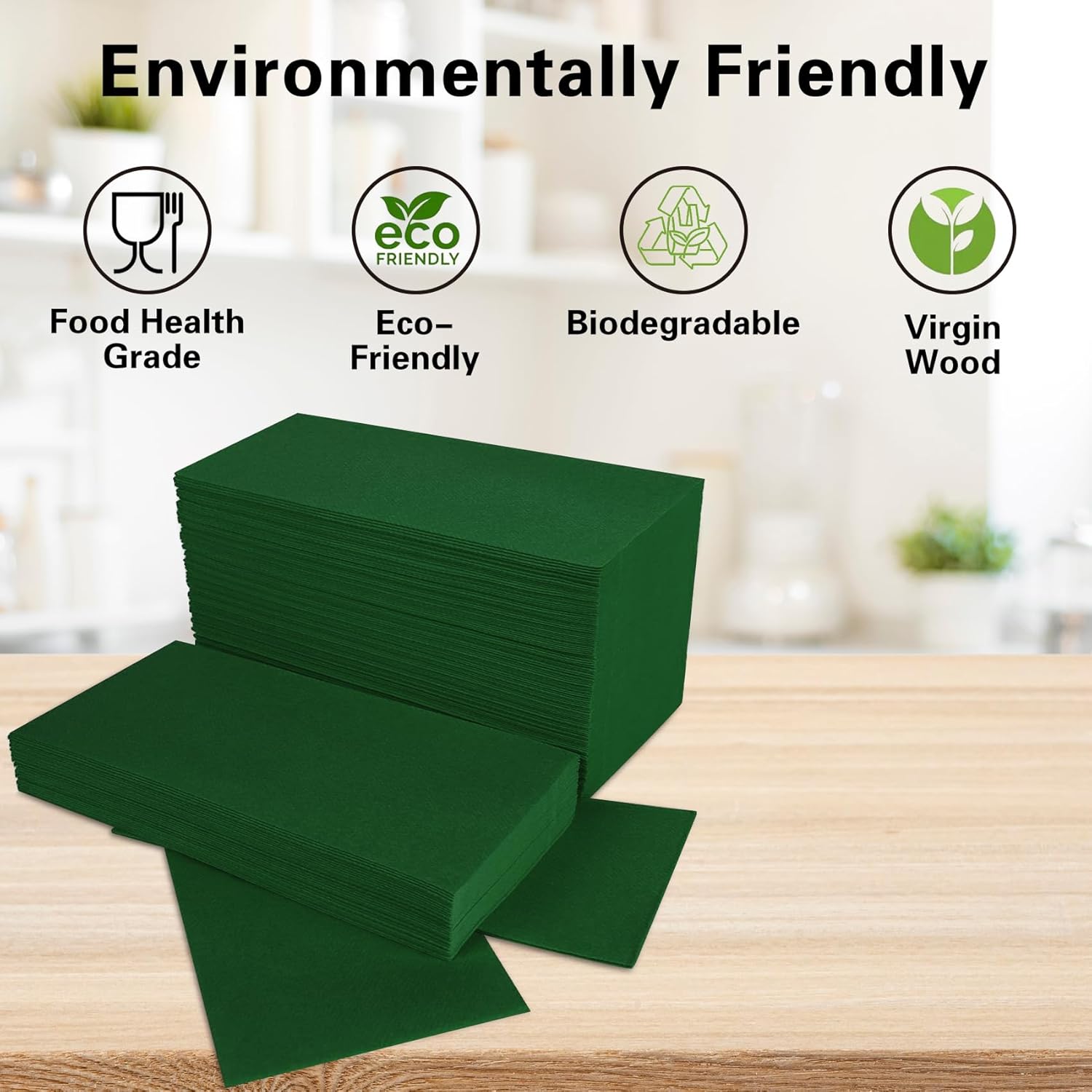 100 Pack Green Paper Napkins, Disposable Linen Feel Guest Towels Cloth Like Hand Towels, Soft, Absorbent, Paper Hand Napkins for Kitchen, Bathroom, Parties, Weddings, Dinners - 12" x 17"