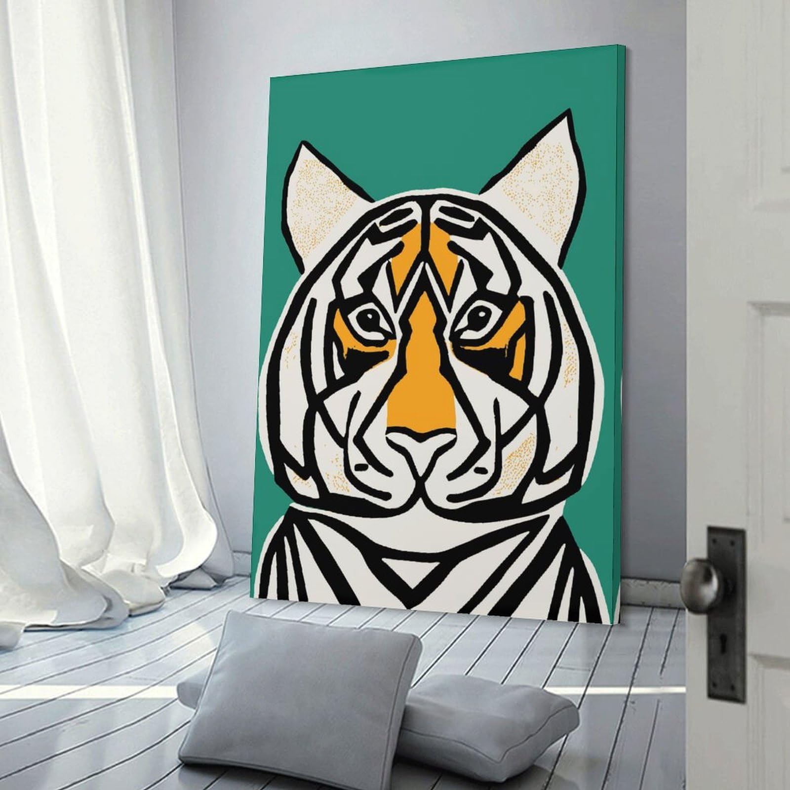 Junmoney Cute Tropical Tiger Decorative Canvas Print, 16x24inch(40x60cm), for Hallway, Bedroom Or Modern Interiors, Gift Idea for Housewarming And Birthdays