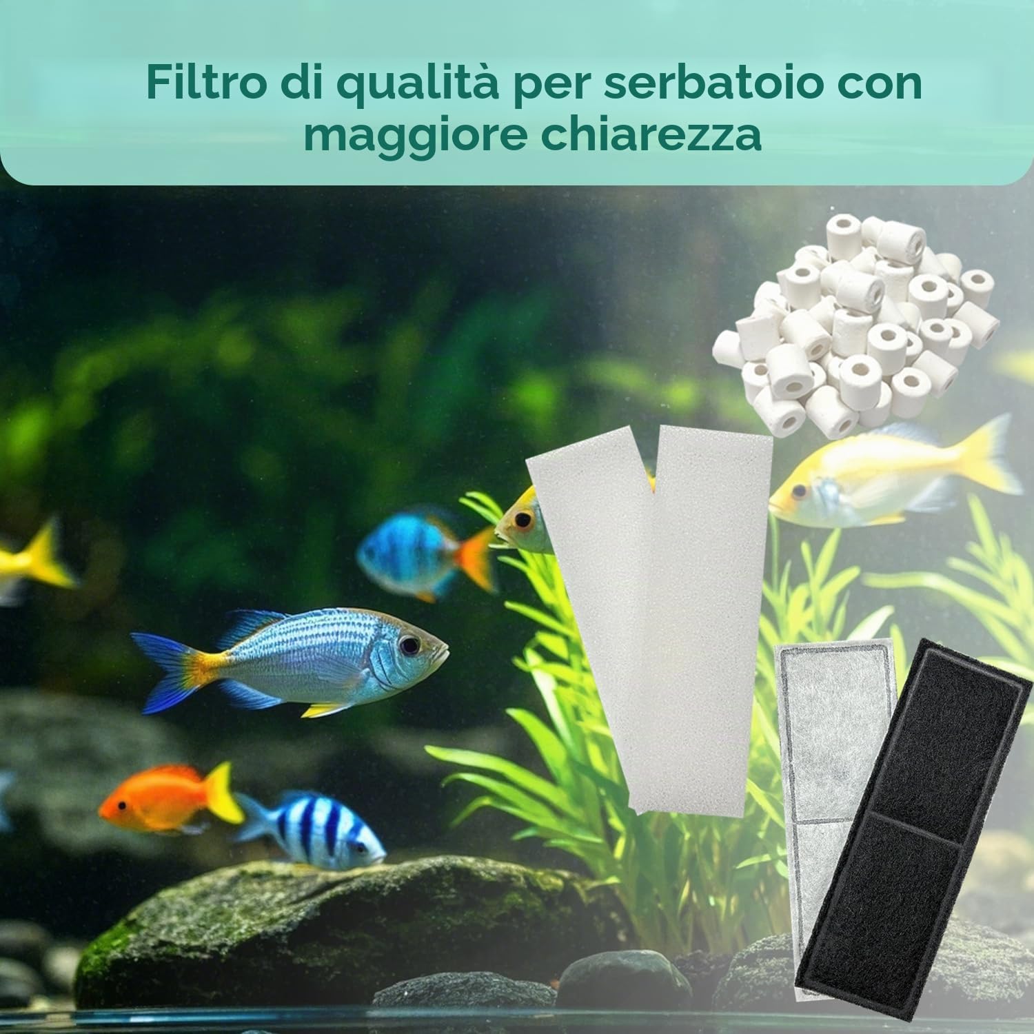 Set di 2 filtri per acquario, compatibili con filtro interno Fluval U3, contiene 4 cuscinetti filtro in schiuma di carbone, 4 filtri in spugna e 1 anello in ceramica, adatto per acquari