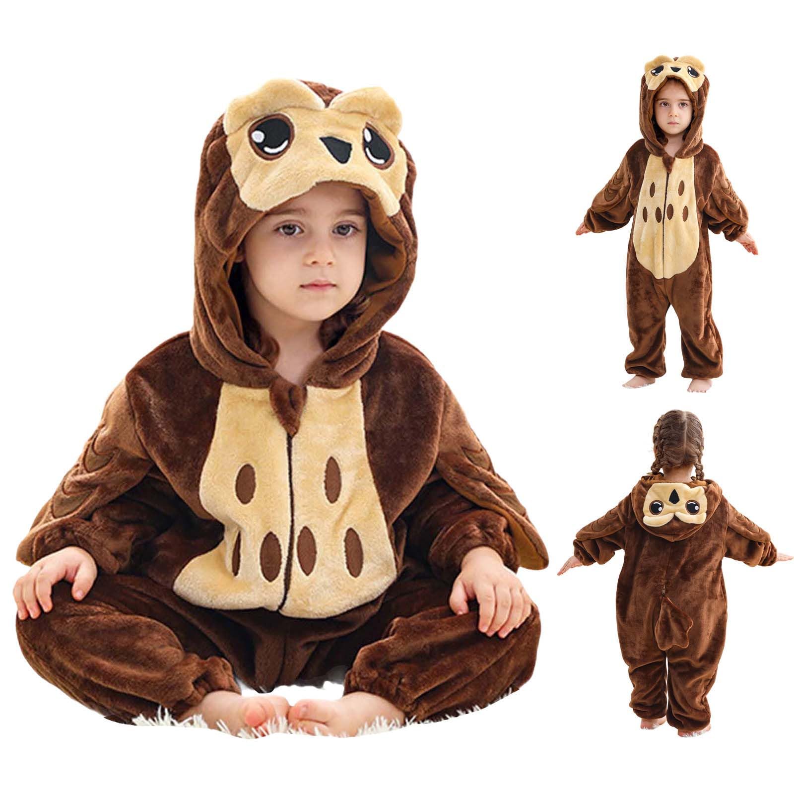 Kids Owl Costumes Onesie Plush Animal Hooded Jumpsuit with Big Eyes
