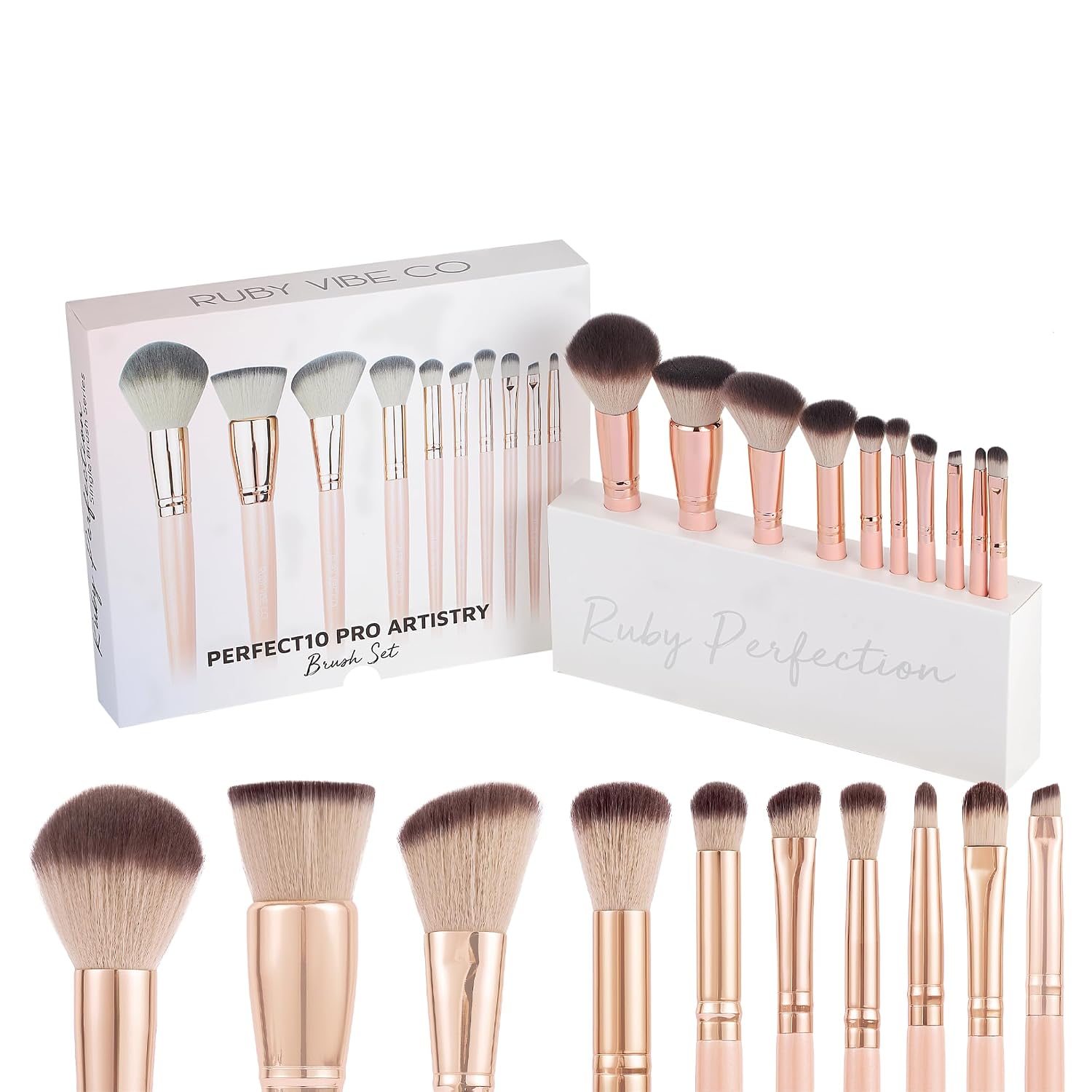 RUBY VIBE CO Makeup Brushes, Professional, Perfect10 Pro Artistry Brush Set