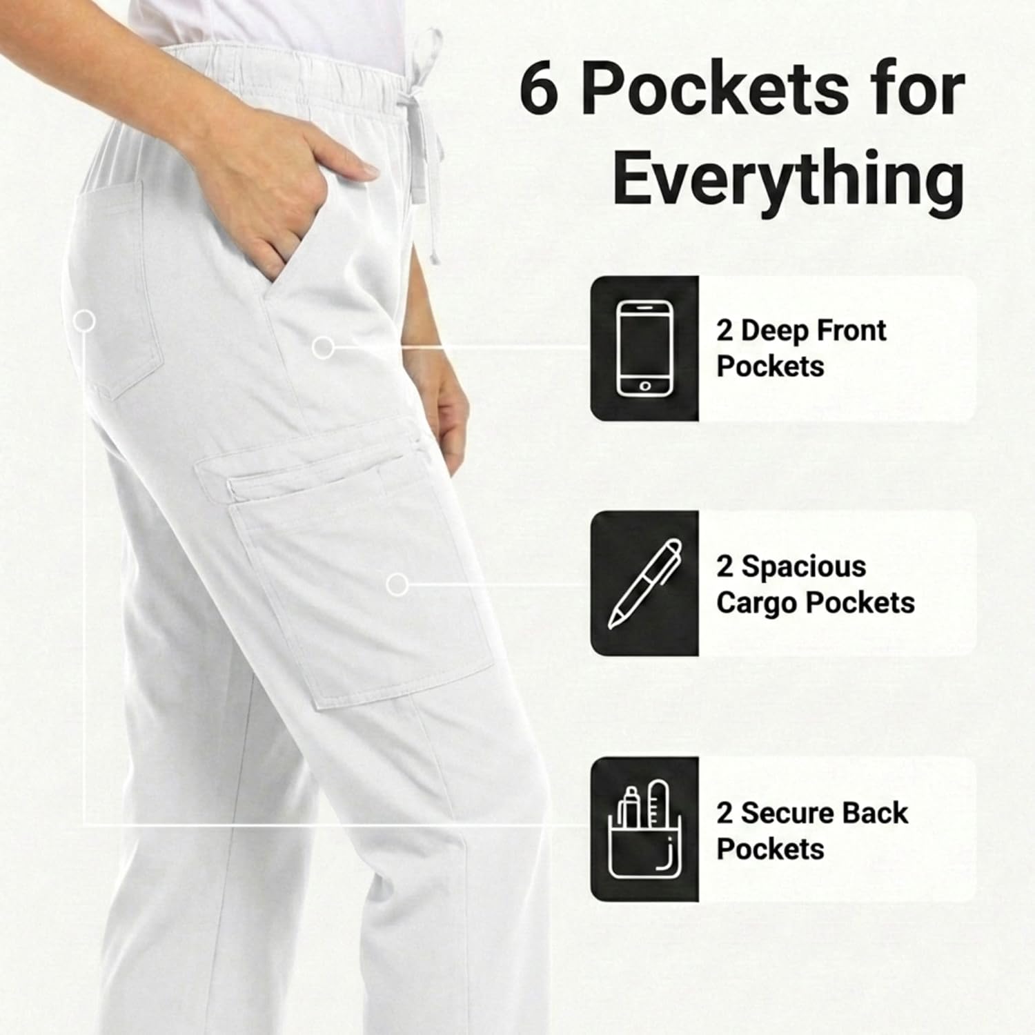 MediChic Women's 6-Pocket Scrub Pants – Cargo Straight Leg, 4-Way Stretch, Anti-Wrinkle, Flex Fabric Workwear Uniforms - Image 2