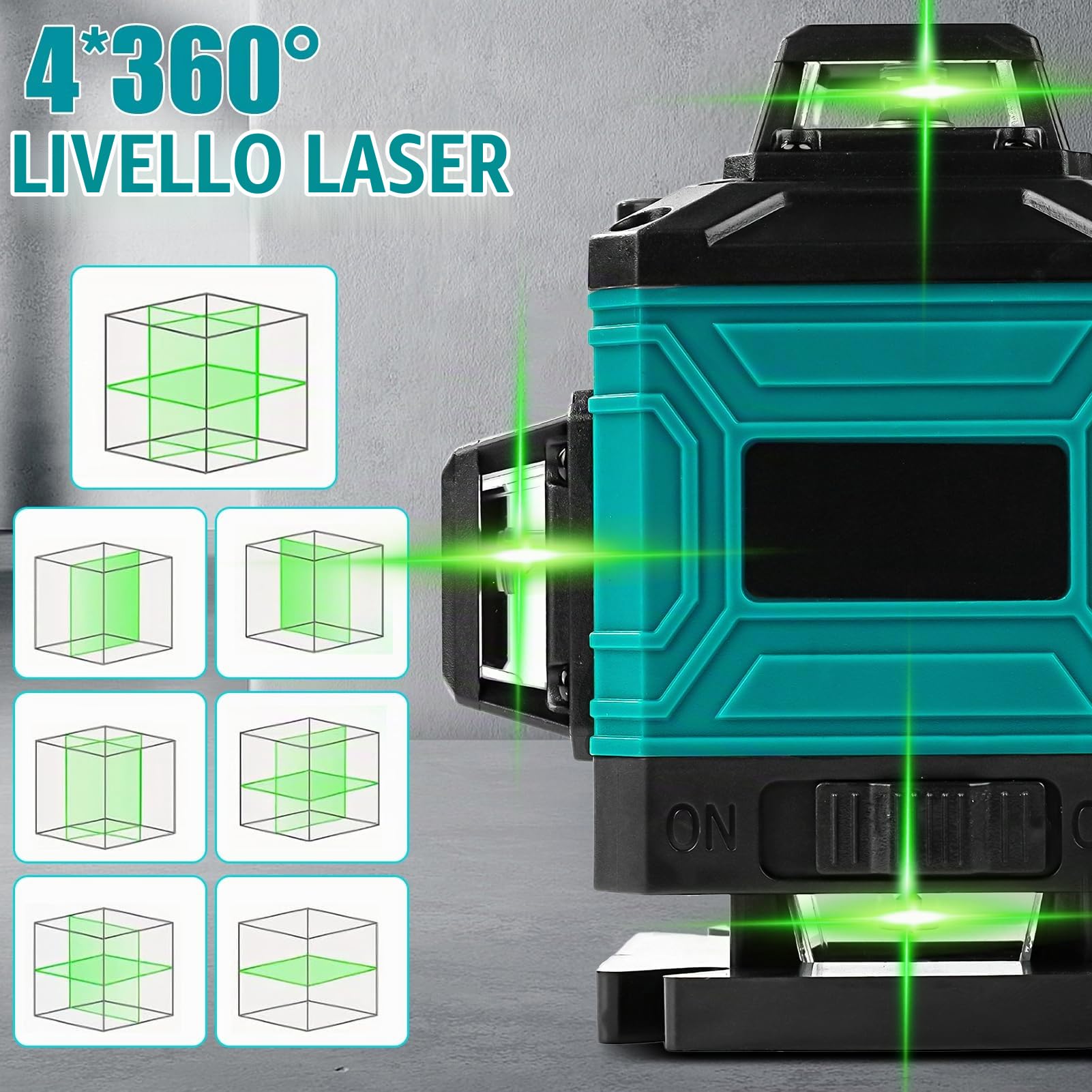 Livella Laser Autolivellante 360 Rotante, 4D 16 Linee Livello Laser con 1,2M Treppiede Regolabile, Visibile e Preciso, per Immagini Scaffali o DIY, 4,8Ah Batteria Ricaricabile(Verde e Nero)