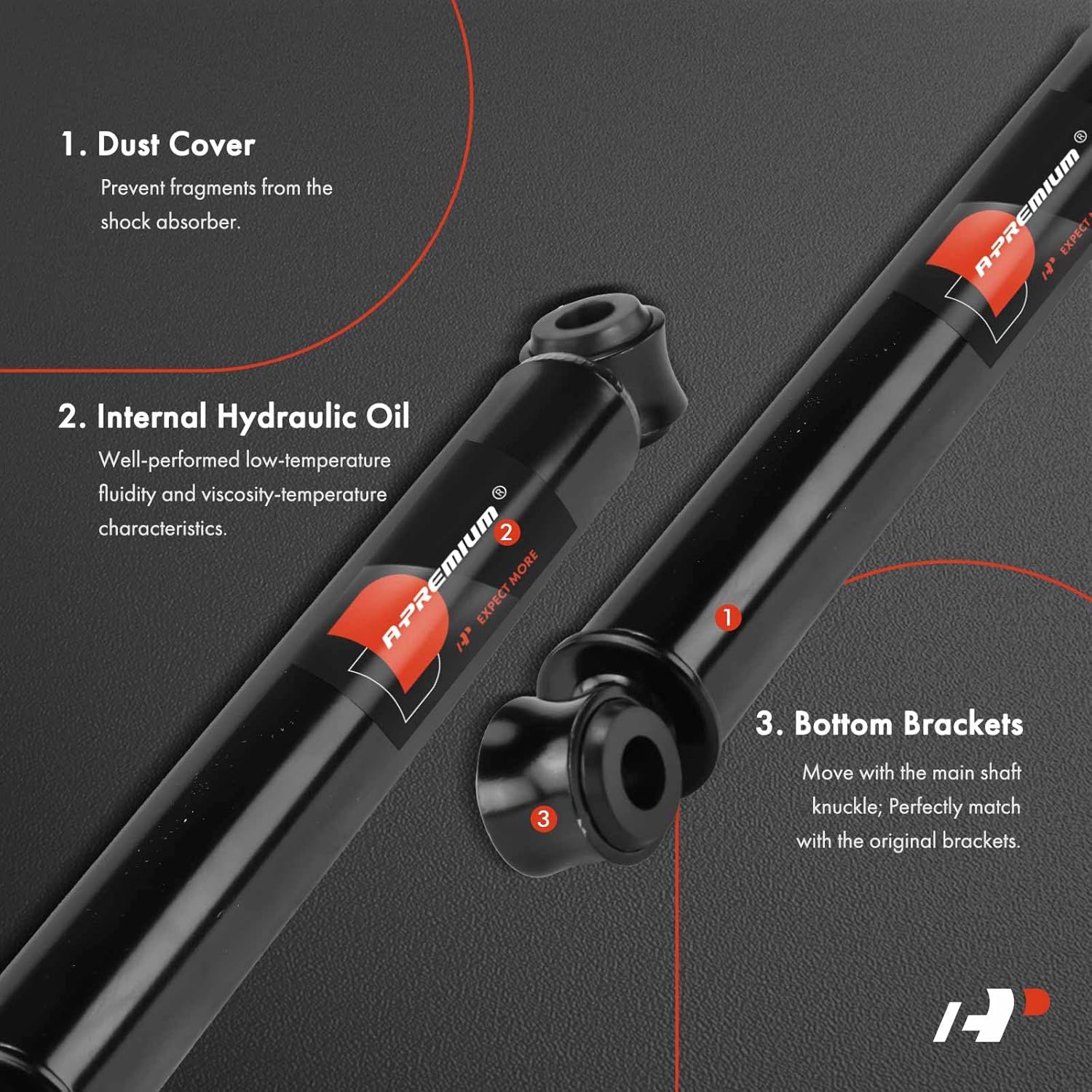 A-Premium Front Steering Damper Stabilizer Compatible with Ford F-250/F-350 Super Duty 1999-2004 4WD, Excursion 2000-2005 4WD, F-450/F-550 Super Duty 1999-2004