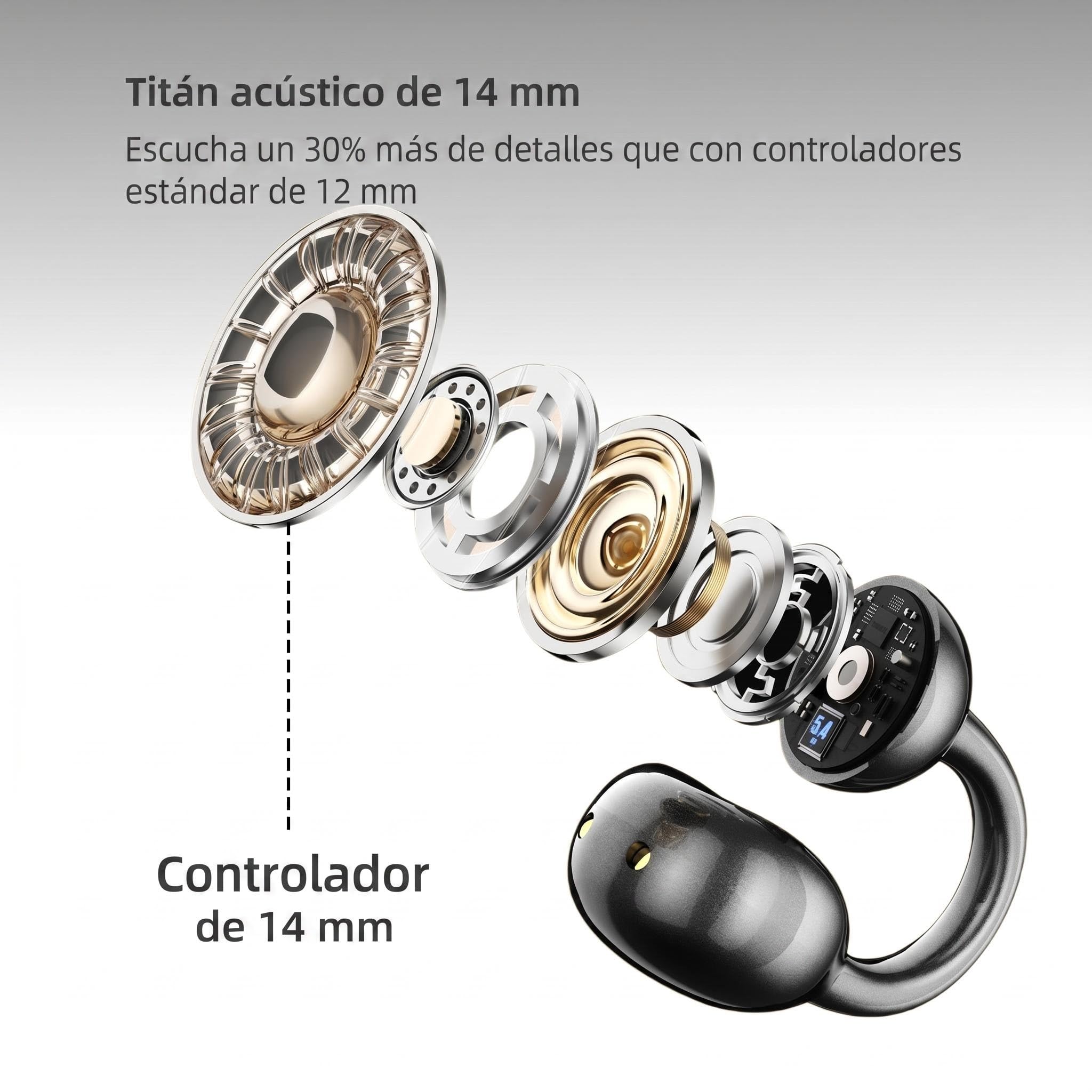 Auriculares de clip con pantalla táctil, auriculares inalámbricos abiertos con Bluetooth 5.4, batería de 50 horas de duración, ligeros y cómodos, con micrófono integrado, IPX7, impermeables, para