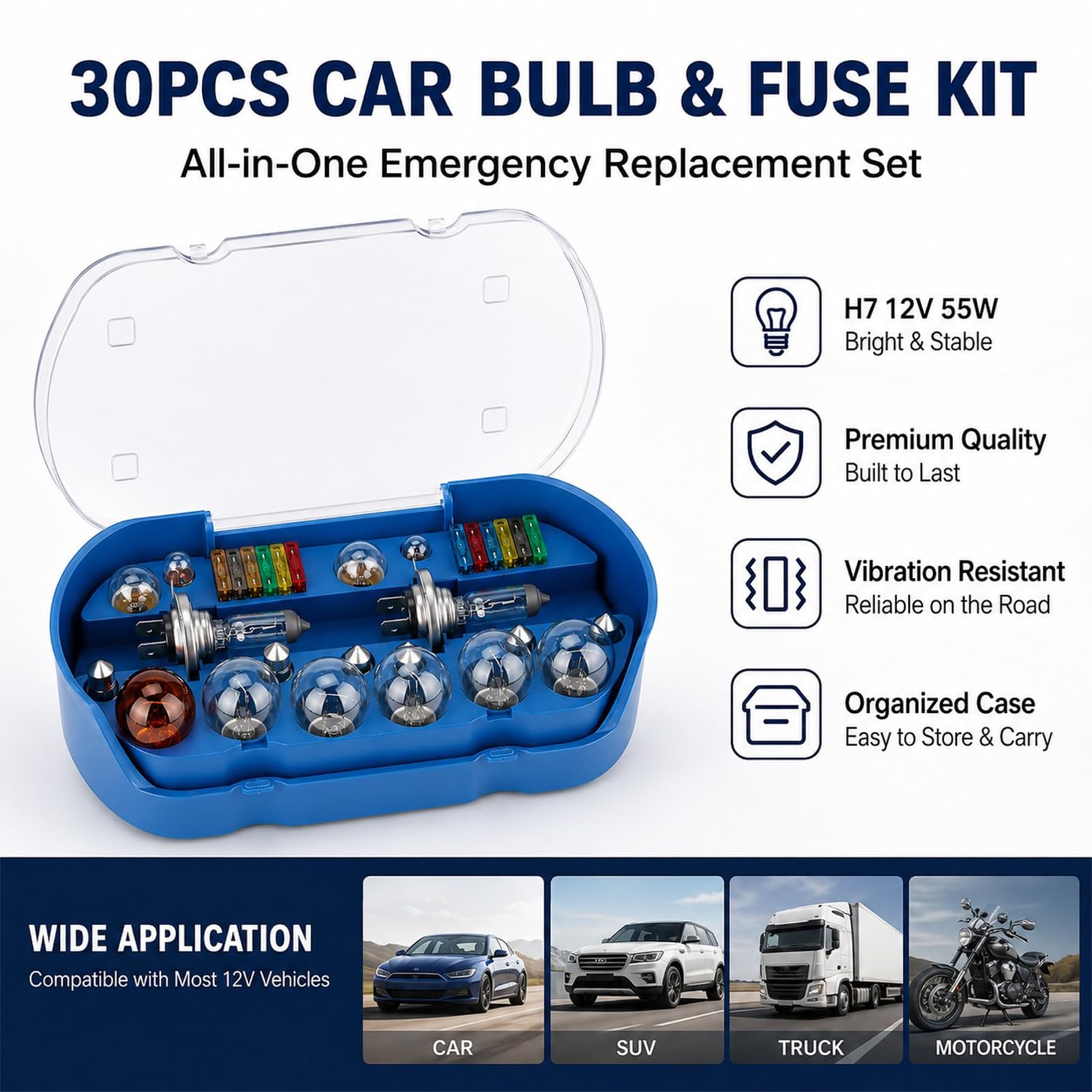 Kit D'ampoules De Voiture Universelles H7 éclairage Fusible Ensemble12 V 55 W, 30 Pièces, Pièces De Rechange Pour Lampe De Secours Boite Ampoule Voiture