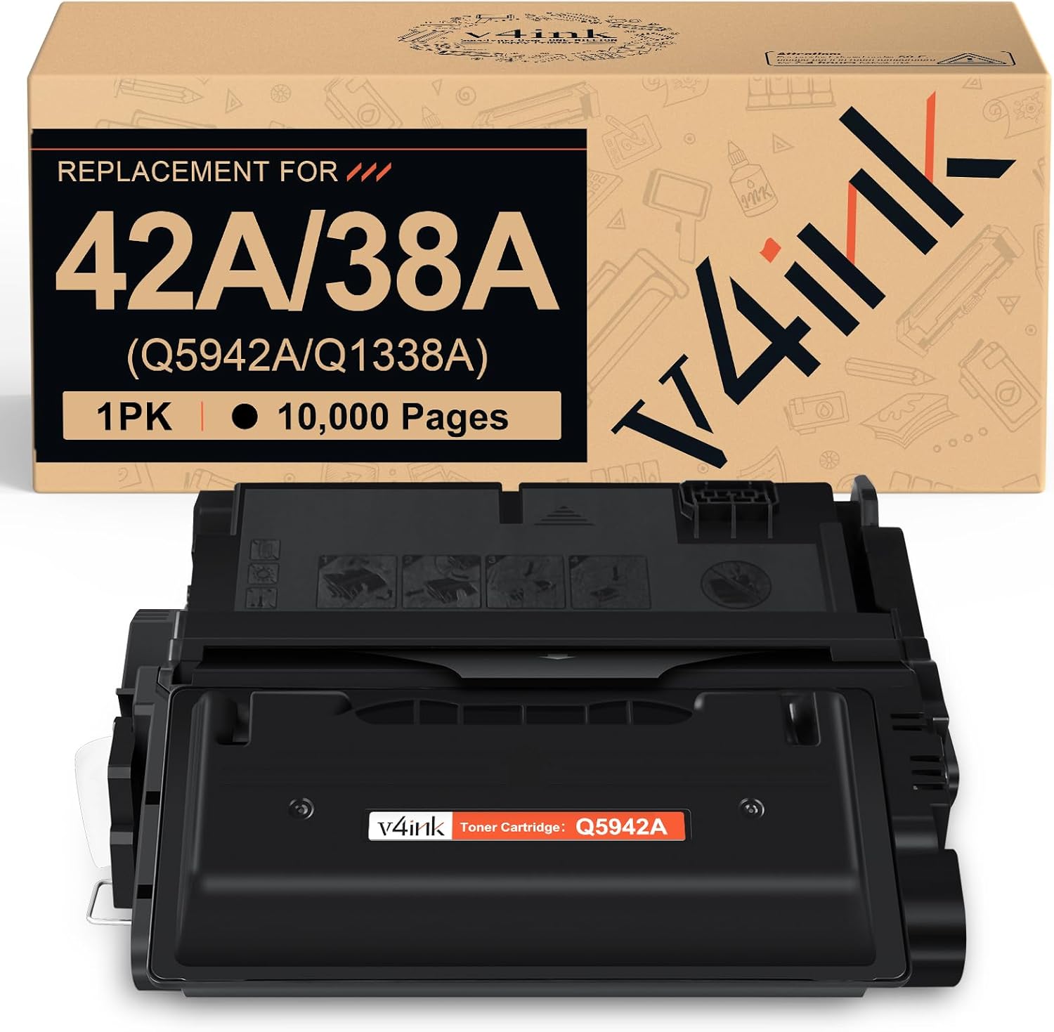 v4ink Compatible 42A Toner Cartridge Replacement for HP 42A Q5942A Q1338A Q1339A Toner Cartridge Black for hp LaserJet 4200 4250n 4250t 4250tn 4250dtn 4250dtnsl 4350n 4350t 4350tn 4350dtn Printer
