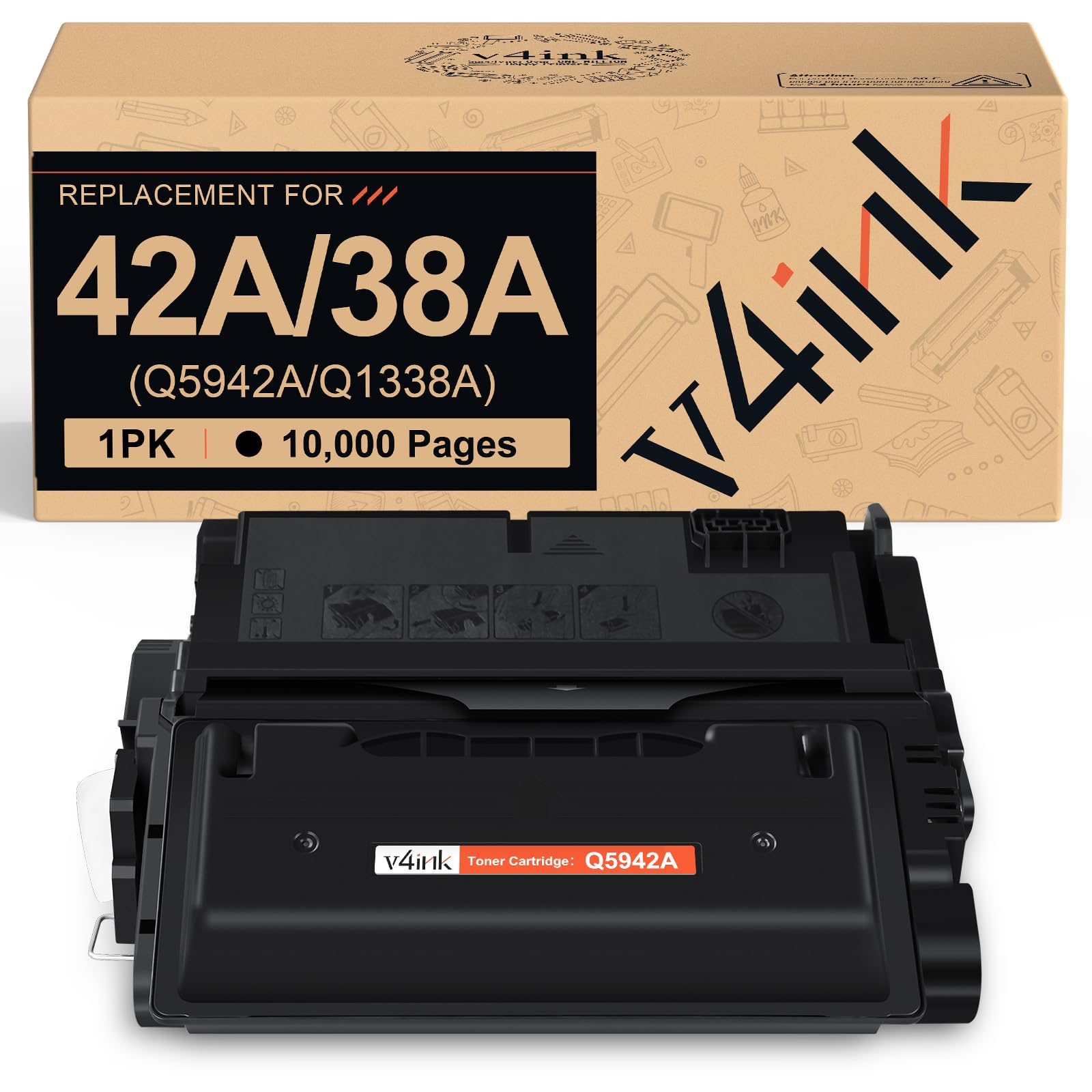 v4ink Compatible 42A Toner Cartridge Replacement for HP 42A Q5942A Q1338A Q1339A Toner Cartridge Black for hp Laserjet 4200 4250n 4250t 4250tn 4250dtn