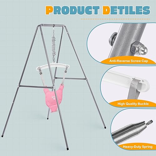 Miniatura 3 de Saltador de bebé con soporte, jerséis y gorilas, ejercitador para bebés de 6 a 24 meses, fácil de montar y almacenar para bebé (rosa)