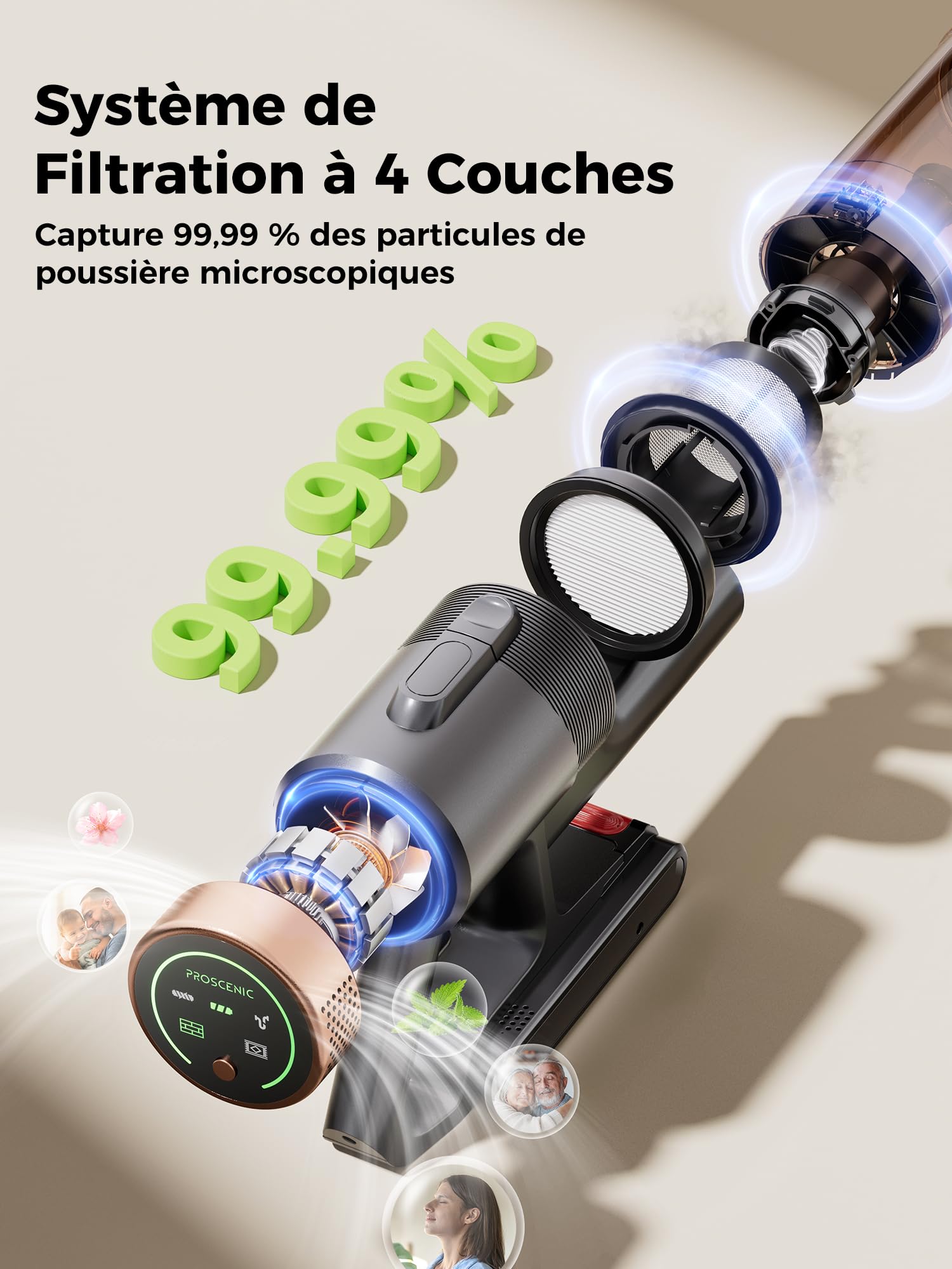 Proscenic P11 Ultra+ Aspirateur Balai sans Fil,50KPa 50Mins 500W Aspirateur sans Fil Puissant,Brosse Anti-Emmêlement,télescopique Léger Aspirateur Balai pour Tapis, Poils Animaux, Sol Dur et Voiture