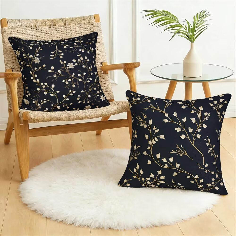 Federe Cuscini da Esterno Impermeabili 65x65 Blu Navy Copri Cuscini per Divano Floreale Federa Cuscino Primavera Decorativi Copricuscini per Divano Giardino Soggiorno Copricuscino Set di 2 (IU185)