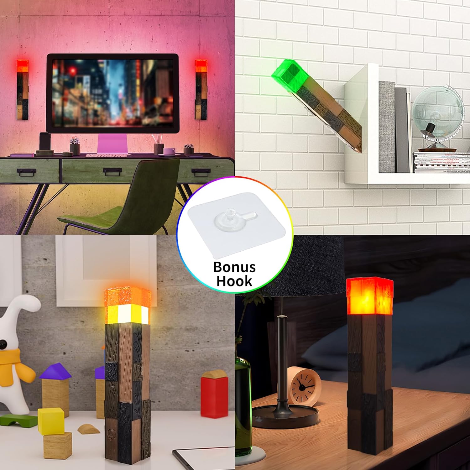 Light-Up Wall Torch Lamp, 4-Color Flame Modes, Rechargeable Handheld & Wall-Mountable Decor Light, Flame Night Light for Costume Cosplay & Room Decor, Perfect for Boys Aged 6-8