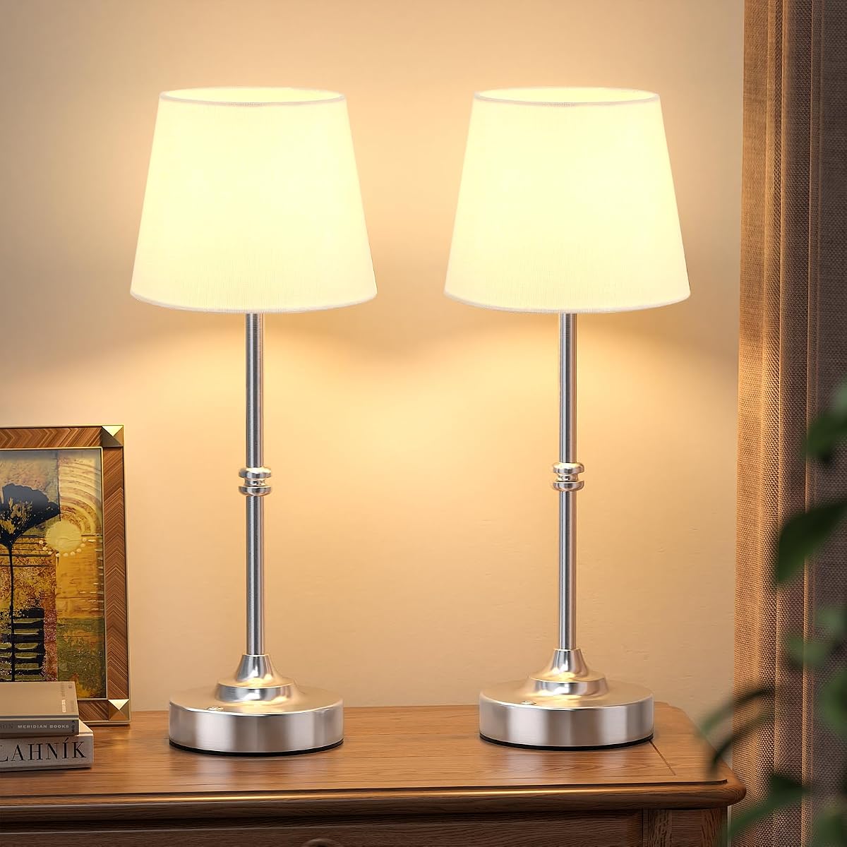 Kakanuo Rechargeable Cordless Table Lamp Silver - 2 Pack 4000mAh Battery