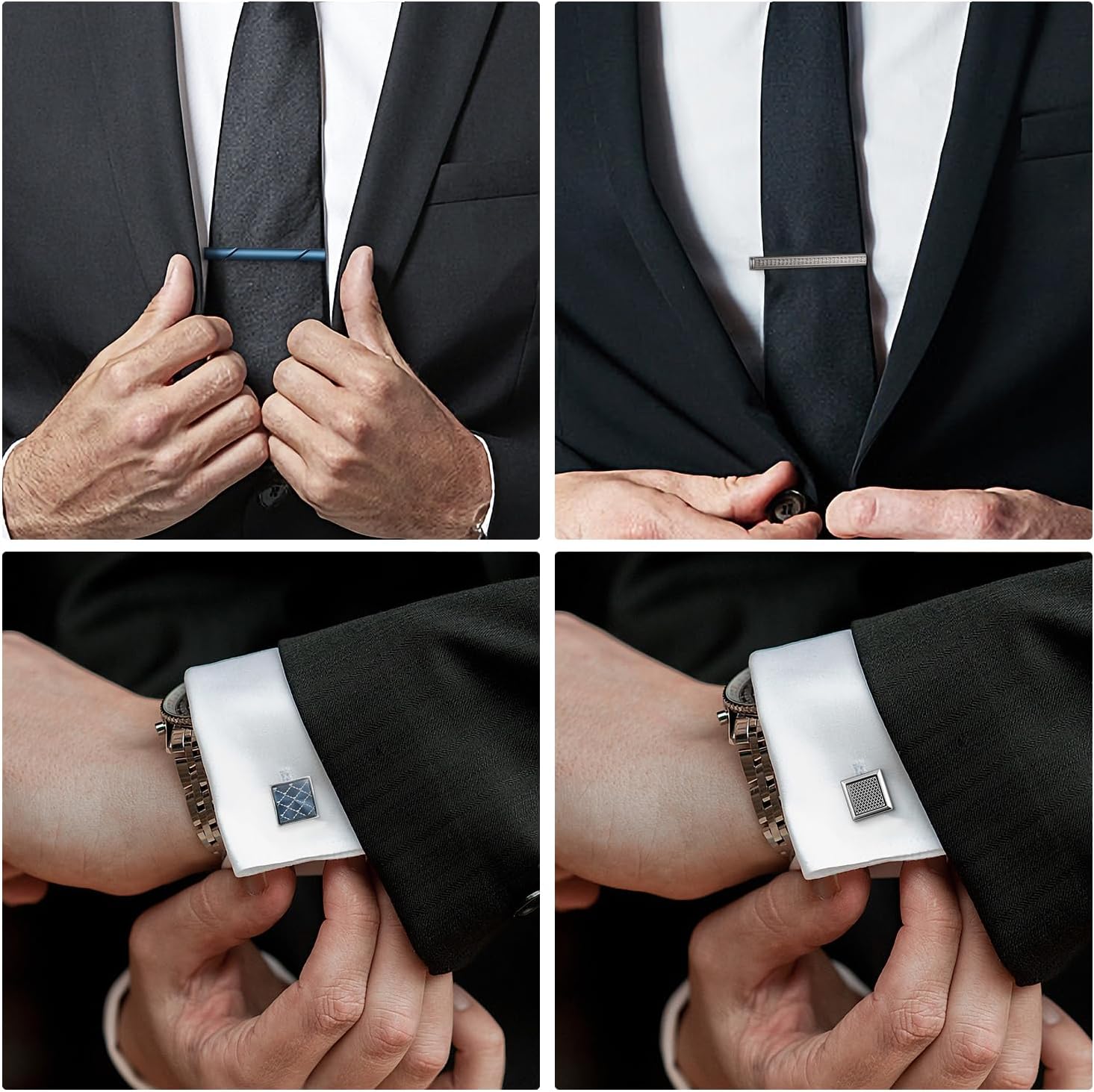 wynameleri Cufflink and Tie Clip Set for Men, 12 PCS Necktie Bars and Cuff Links Formal Business Dress Shirts Buttons Case Packed