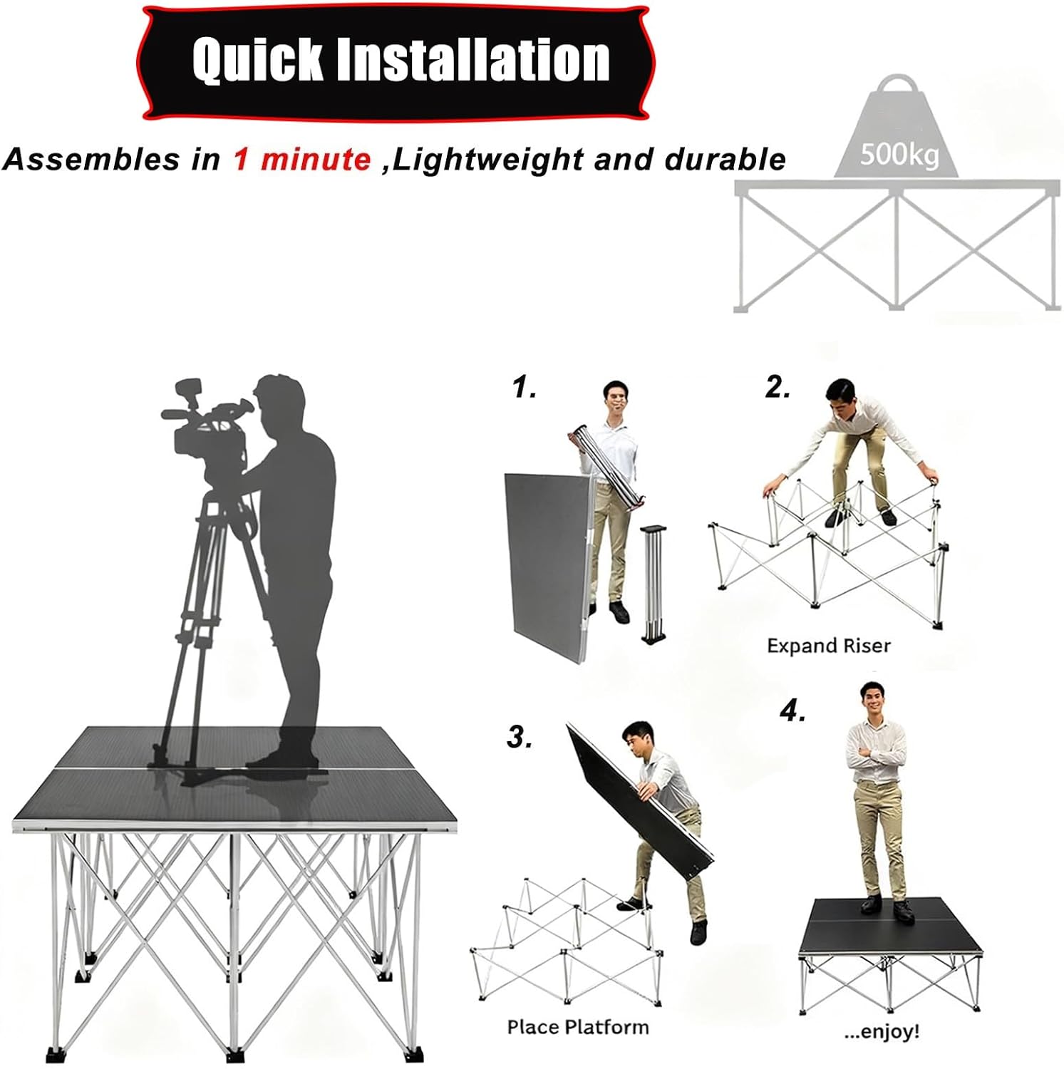 Portable Stage Platform - Connectable & Folding Stage Riser for Events, School Auditoriums, Concerts, Bars, Easy Setup, Durable, Versatile Performance Stage