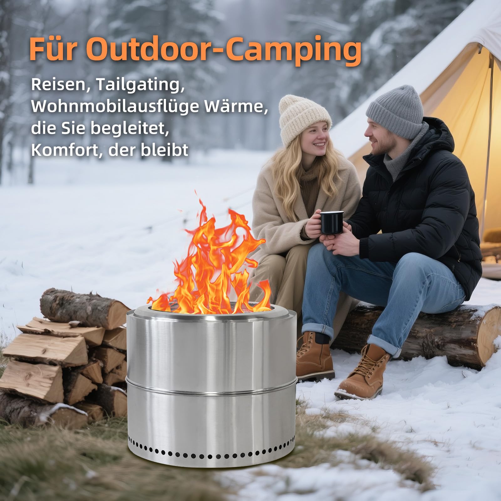 Feuerschale Edelstahl 50cm, Rauchfreie Feuerschale mit Grillrost, Aufbewahrungstasche, Abnehmbarer Aschekasten, Feuertonne, Tragbare Feuerstelle für Den Garten, Terrasse Balkon (Style 2)