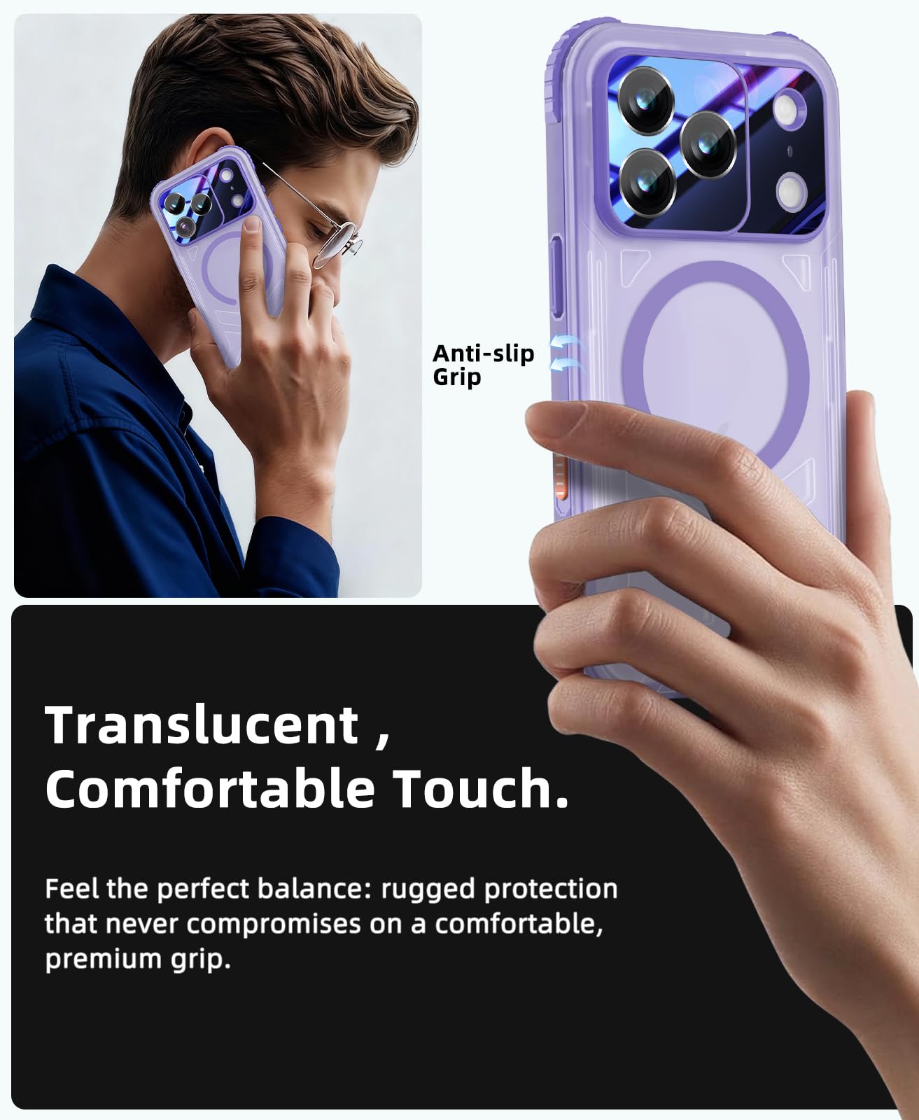 Beeasy per iPhone 17 Pro Max Cover Impermeabile IP68 con Magsafe, 360 Militare Antiurto Protezione Schermo Integrata, Custodia Magnetica Rugged Resistente, 6,9", Viola