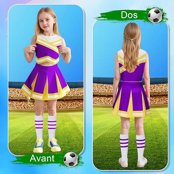 Luckyou Costume Cheerleader per Bambina Vestito Cheerleader Bambina con parrucca brillante, pompon e fiocco per Carnevale Halloween Fancy Dress Up - 2