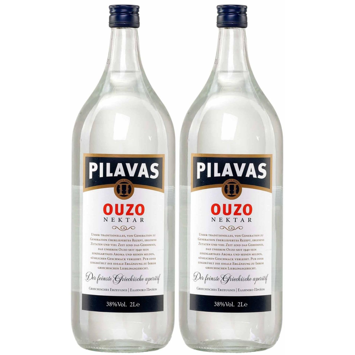 Ouzo Pilavas Nektar 2x 2,0l Magnum Flasche 38% Vol. | Der milde Ouzo aus Patras | + 20ml Jassas Olivenöl