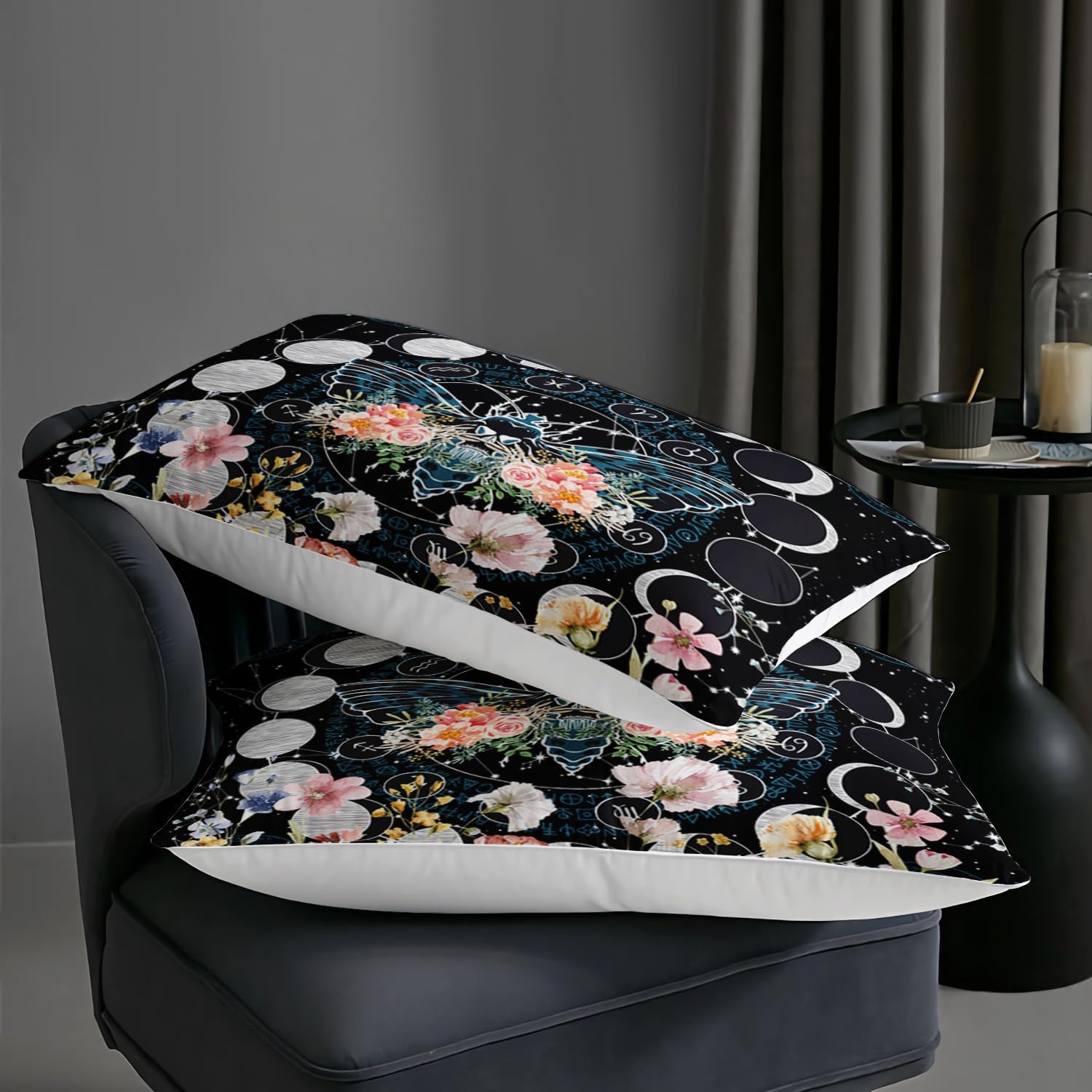 AILONEN Sun and Moon Comforter Set Full Size, Death Moth Bedding Set for Kids,Natural Plant Theme Bed in a Bag,3 PCS,1 Quilt and 2 Pillowcases,Soft Microfiber