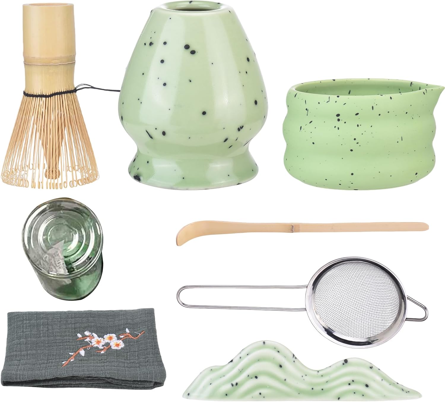 Irishom Matcha Whisk and Stand Set,Tea Spoon Ceramic Bowl Kit for Traditional Tea Ceremony