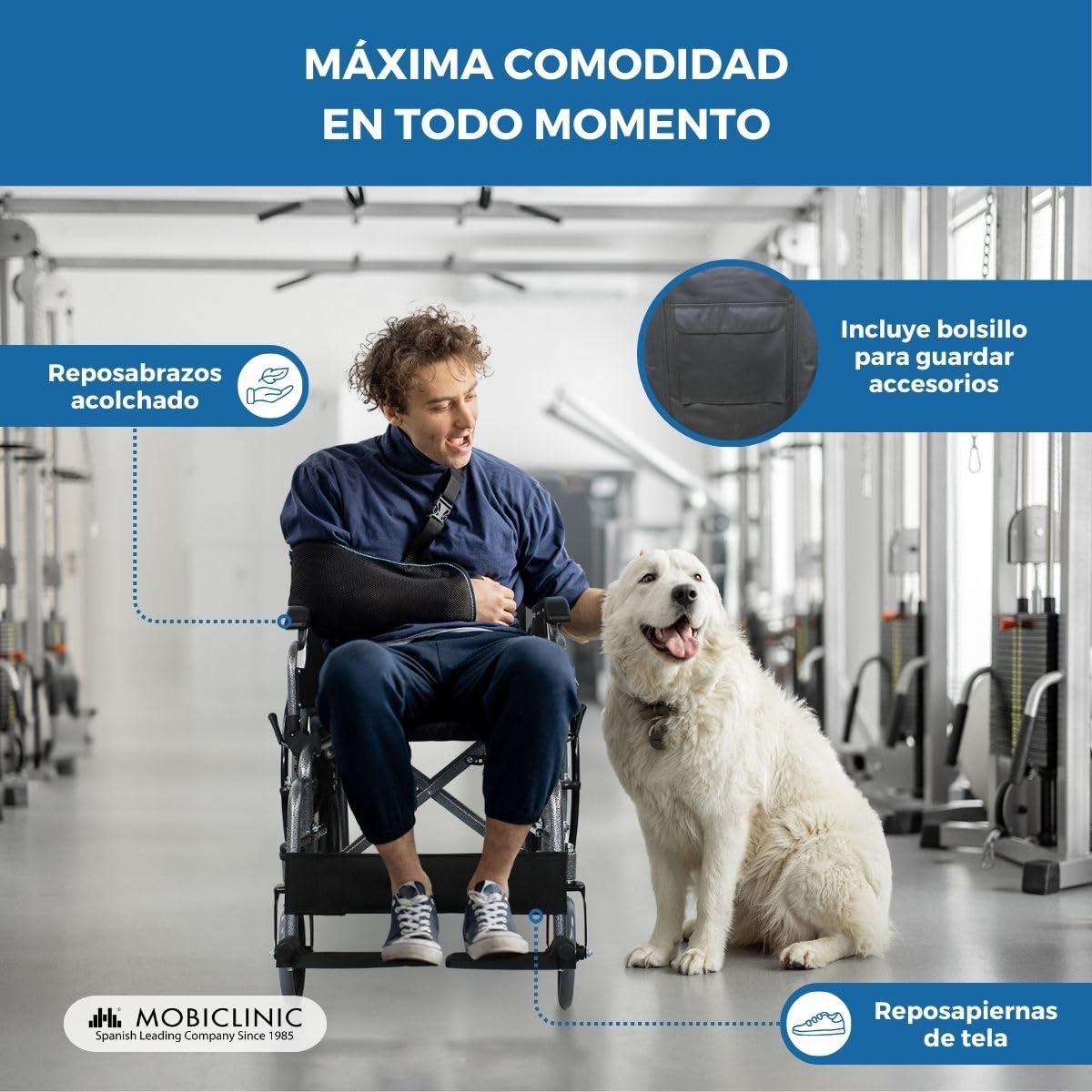 Mobiclinic®, Silla de ruedas plegable, Mod. giralda, Marca española, Para ancianos, Acero, Reposapiés extraíbles y reposabrazos abatibles, Negro, Asiento 46 cm, Ultraligera