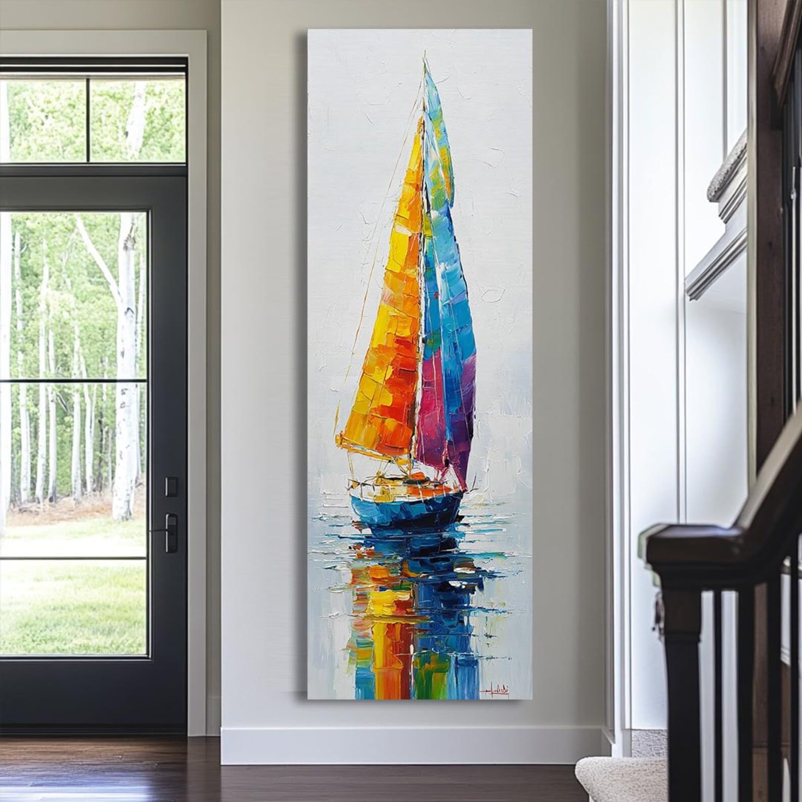 XBTYKPB Tall and Thin Canvas wall art, Long Boat Narrow Wall Art, Vertical Wall Art, Canvas Art for Office, Halls or Rooms Decor(55x110cm/Frameless)