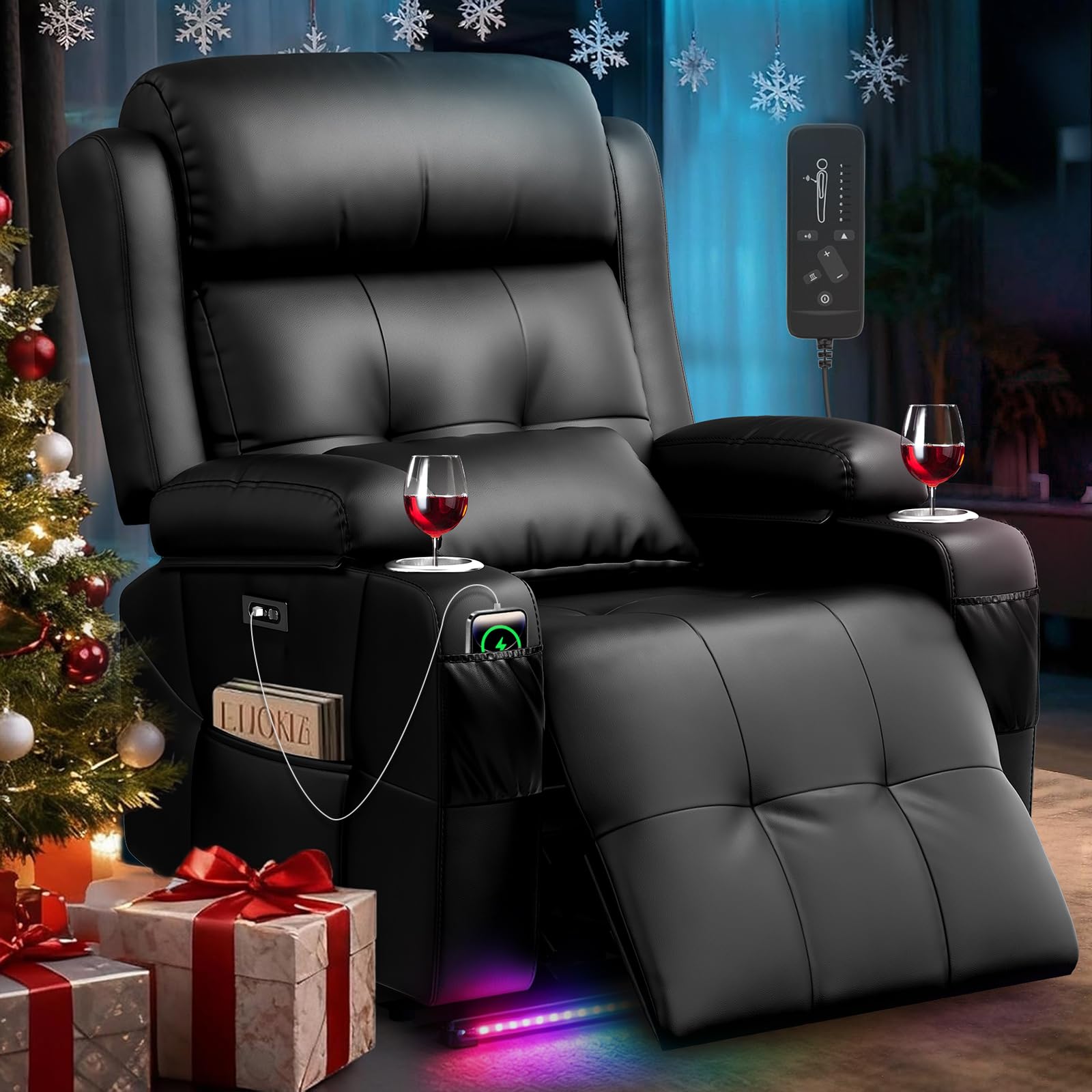 Power Recliner Chair, Home Theater Seating Reclining Sofa with Heat Massage