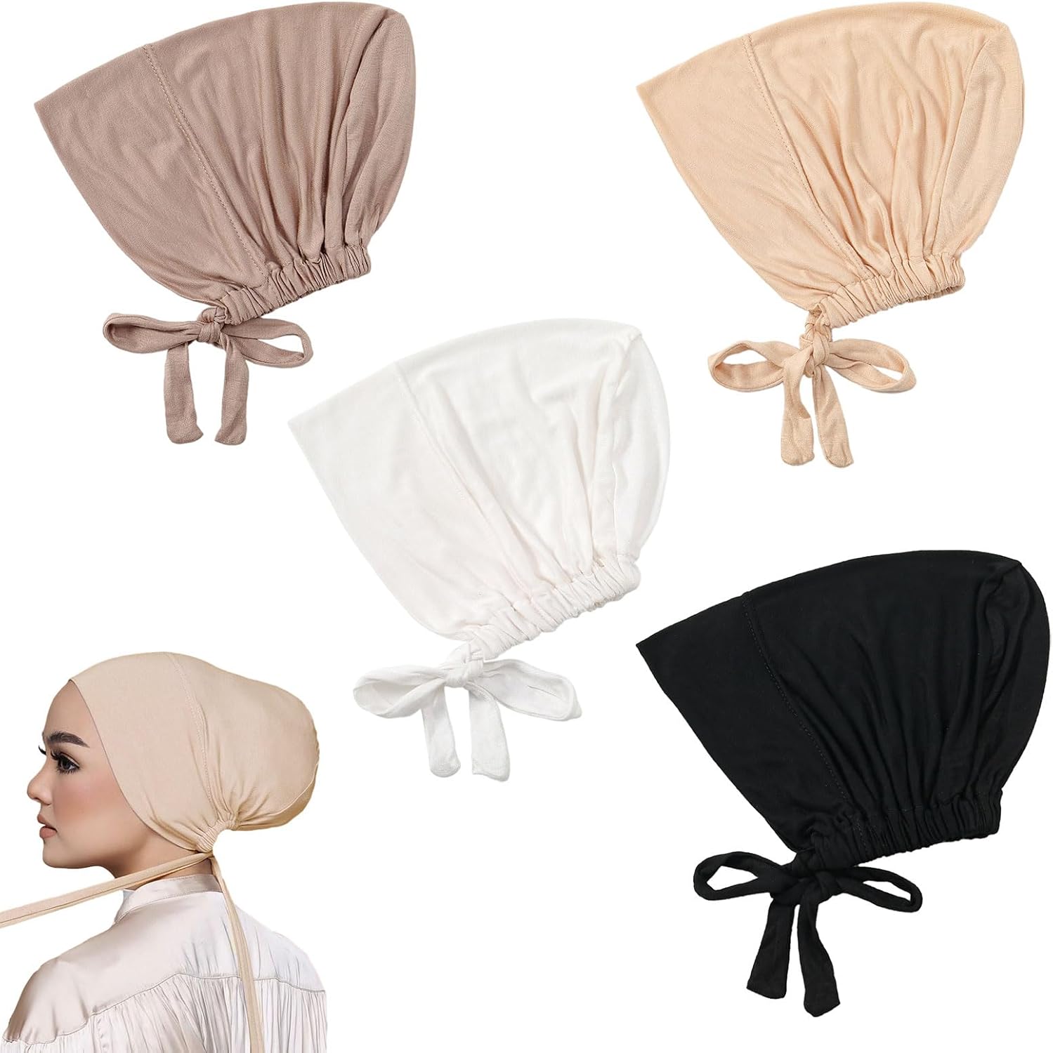 MIVAIUN Hijab Undercap 4er Set - Baumwolle Atmungsaktiv Verstellbar
