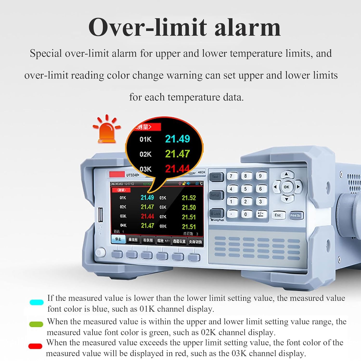 Tester digitale di temperatura a 8 canali, termometro termocoppia con scheda SD, alta precisione 0,01 °C, 3 modalità di visualizzazione, allarme over-limit, connessione PC, per generatore