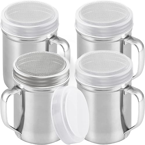 Miniatura 7 de CUSINIUM Shaker Shaker Shaker de azúcar en polvo negro de 14 onzas con asa, malla fina, con tapa de plástico, paquete de 2