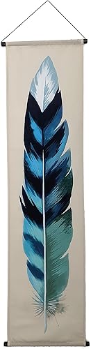 Madrona Brands Tapiz de plumas de acuarela en blanco y negro  Decoración de pared estrecha vertical colgante para dormitorio, baño, sala de estar,